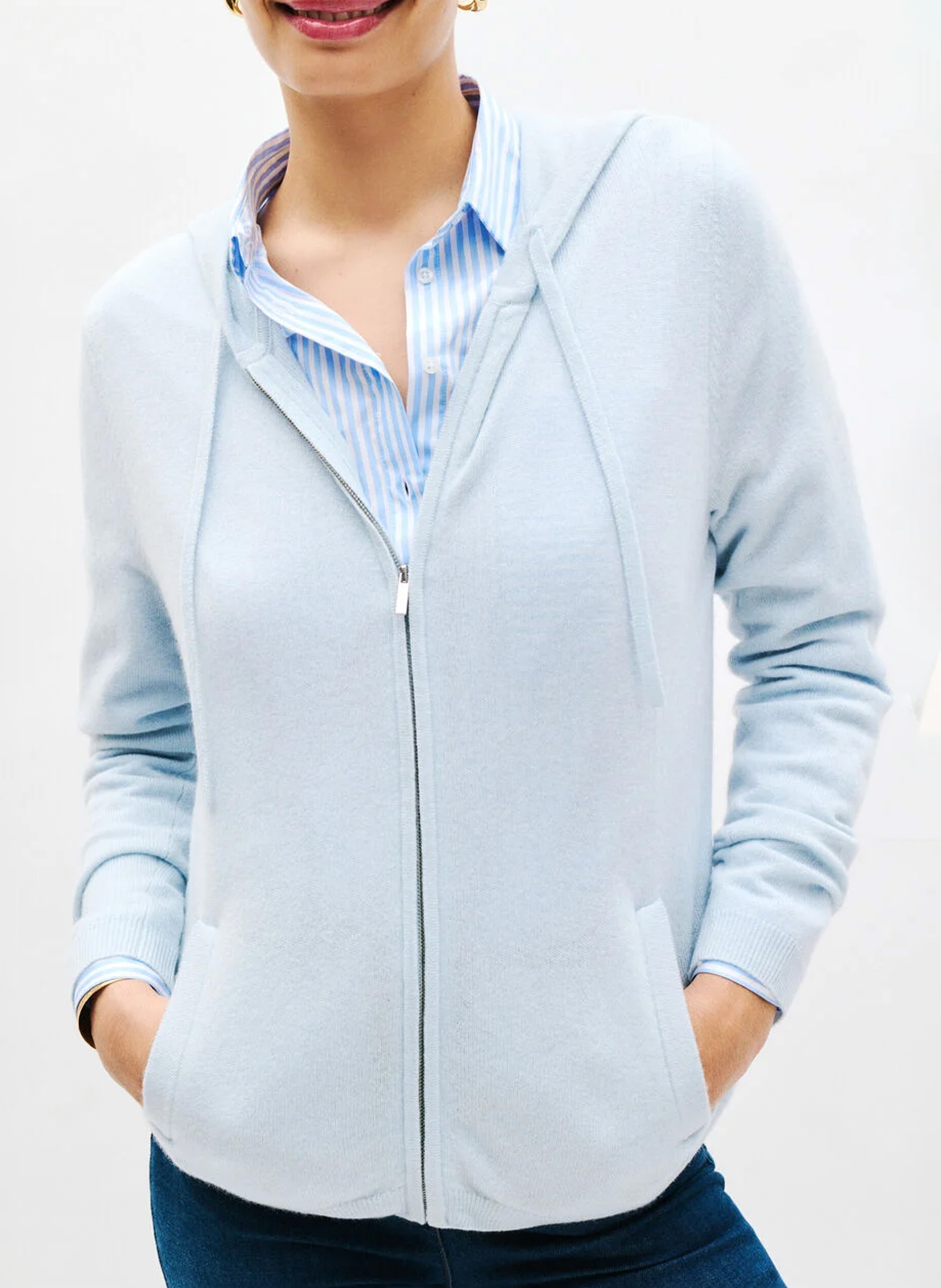 Gerader Woll- und Kaschmir-Strickmantel mit Kapuze CAROLL Blau