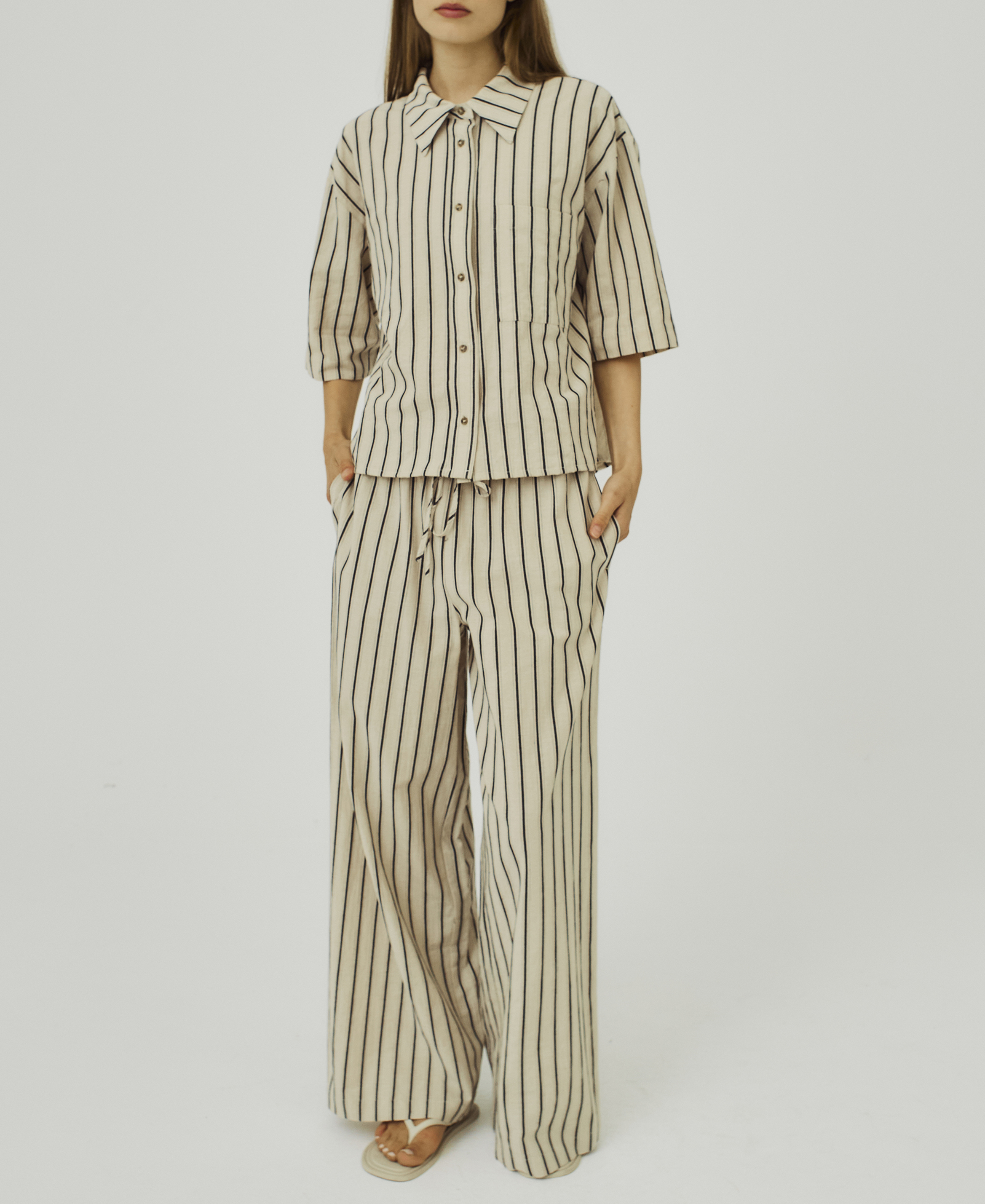 Straight striped cotton pants NORR Black