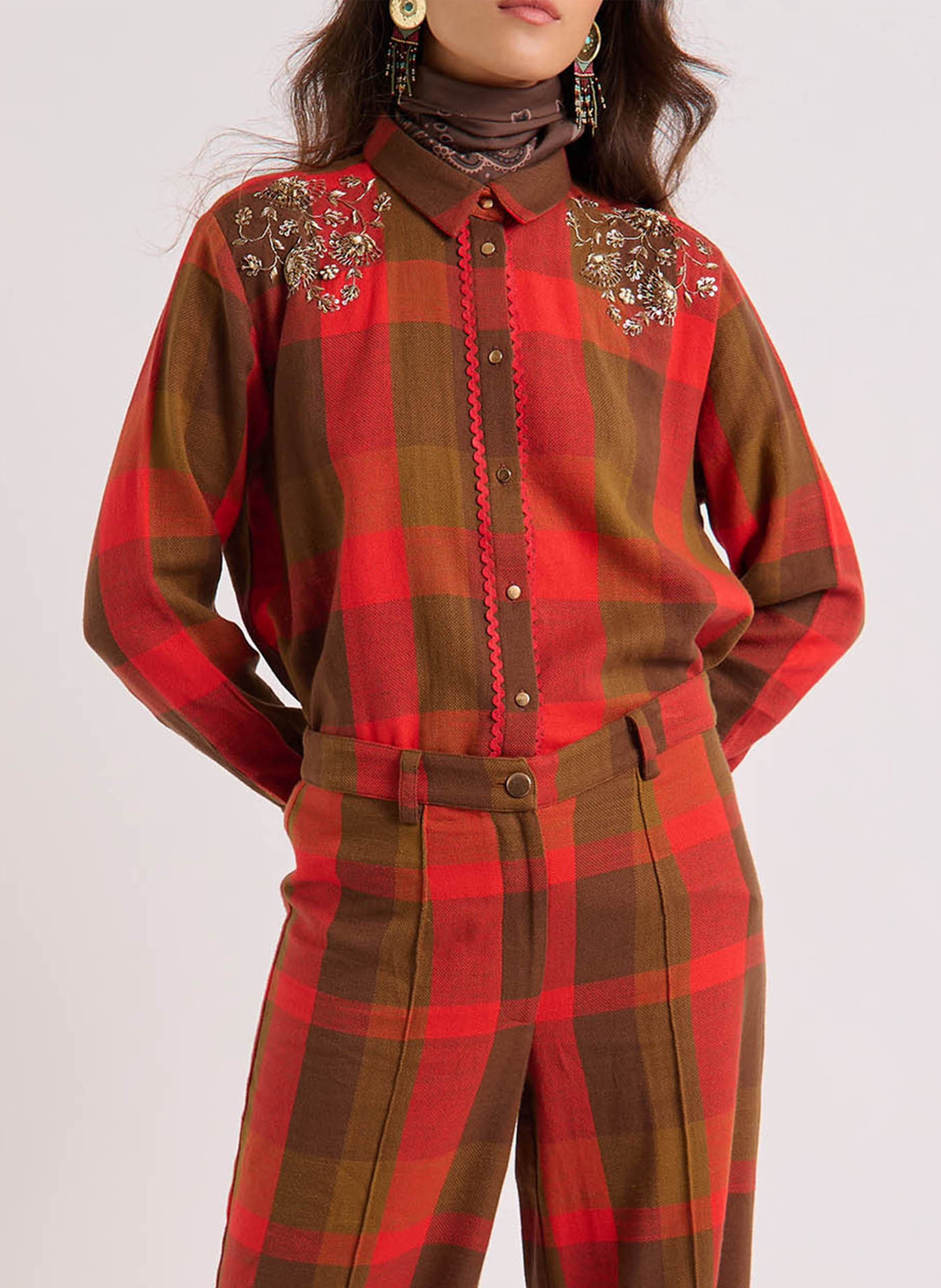 Chemise col classique en coton  WILD Rouge