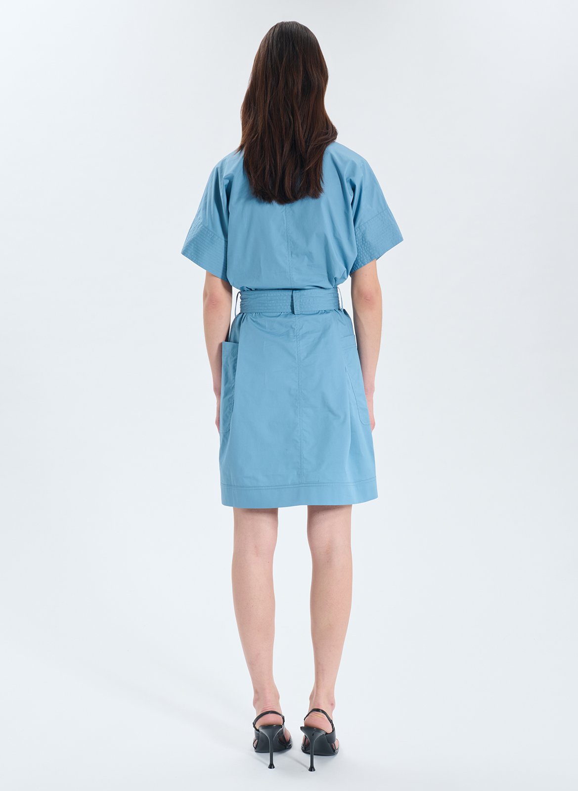 Kurzes Baumwollkleid mit V-Ausschnitt | Blau ZAPA Damen