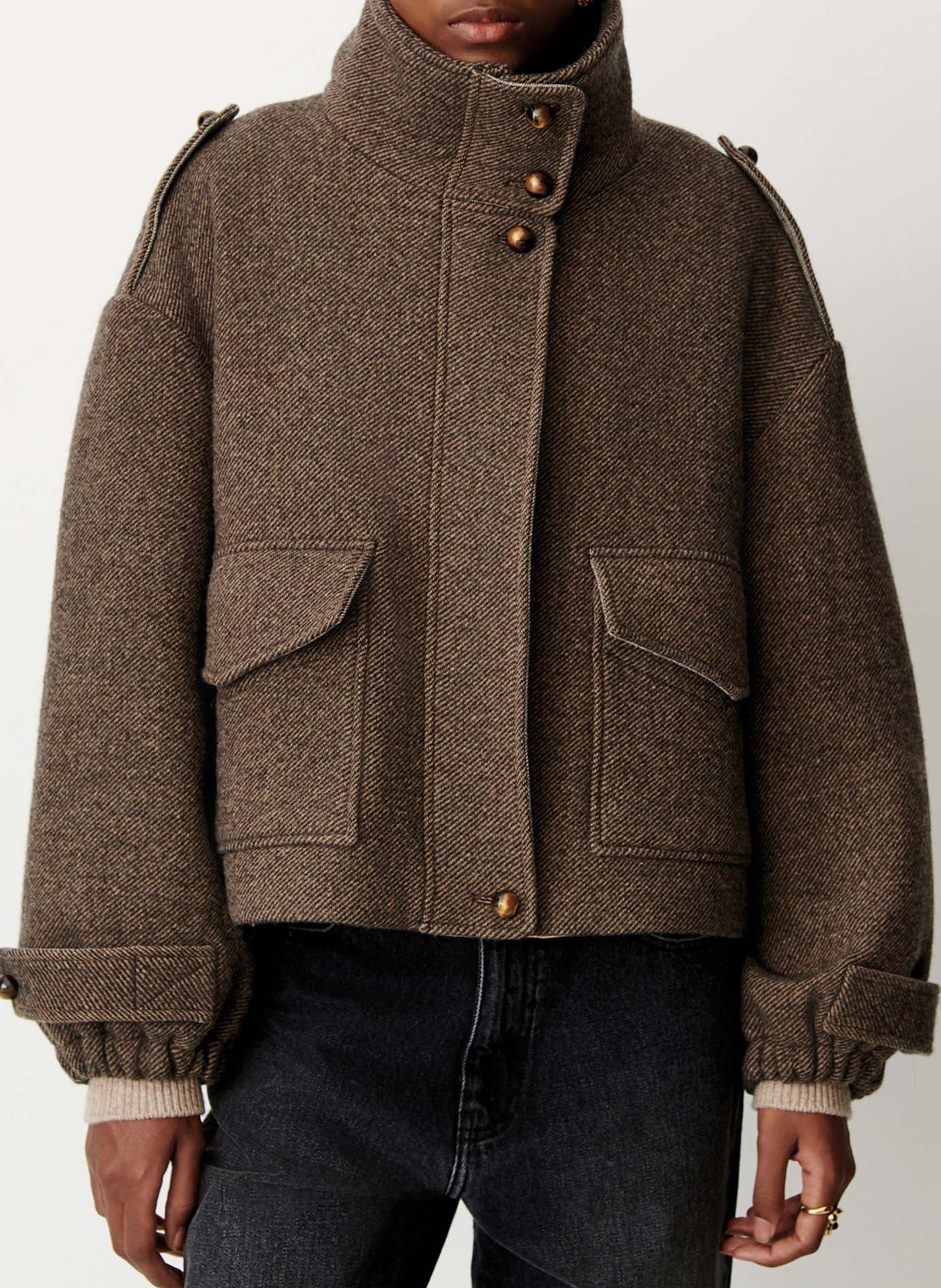 High-neck wool-blend jacket SESSUN Khaki