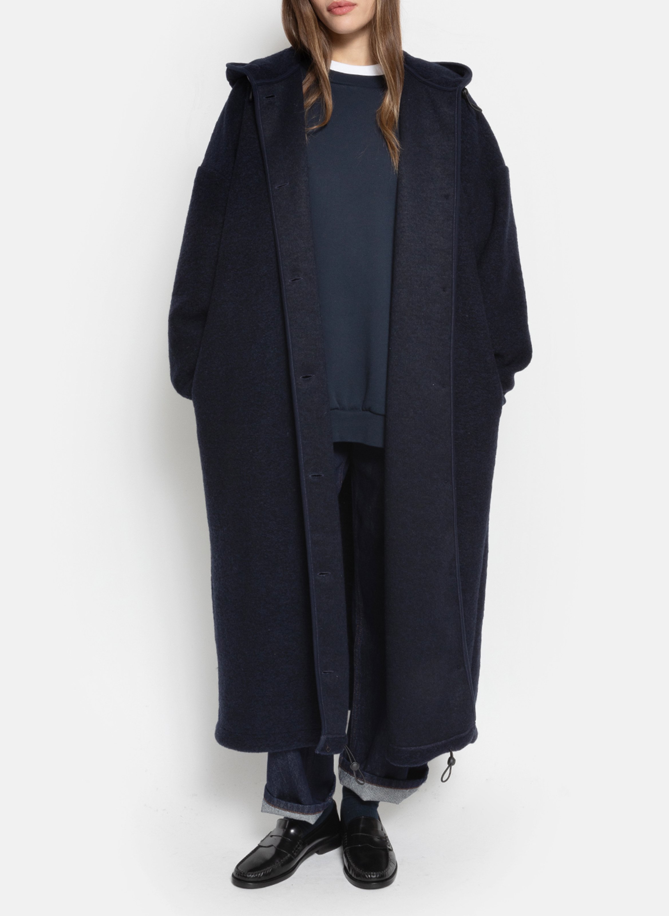 Lange wijde jas met effen capuchon AME ANTWERP Blauw