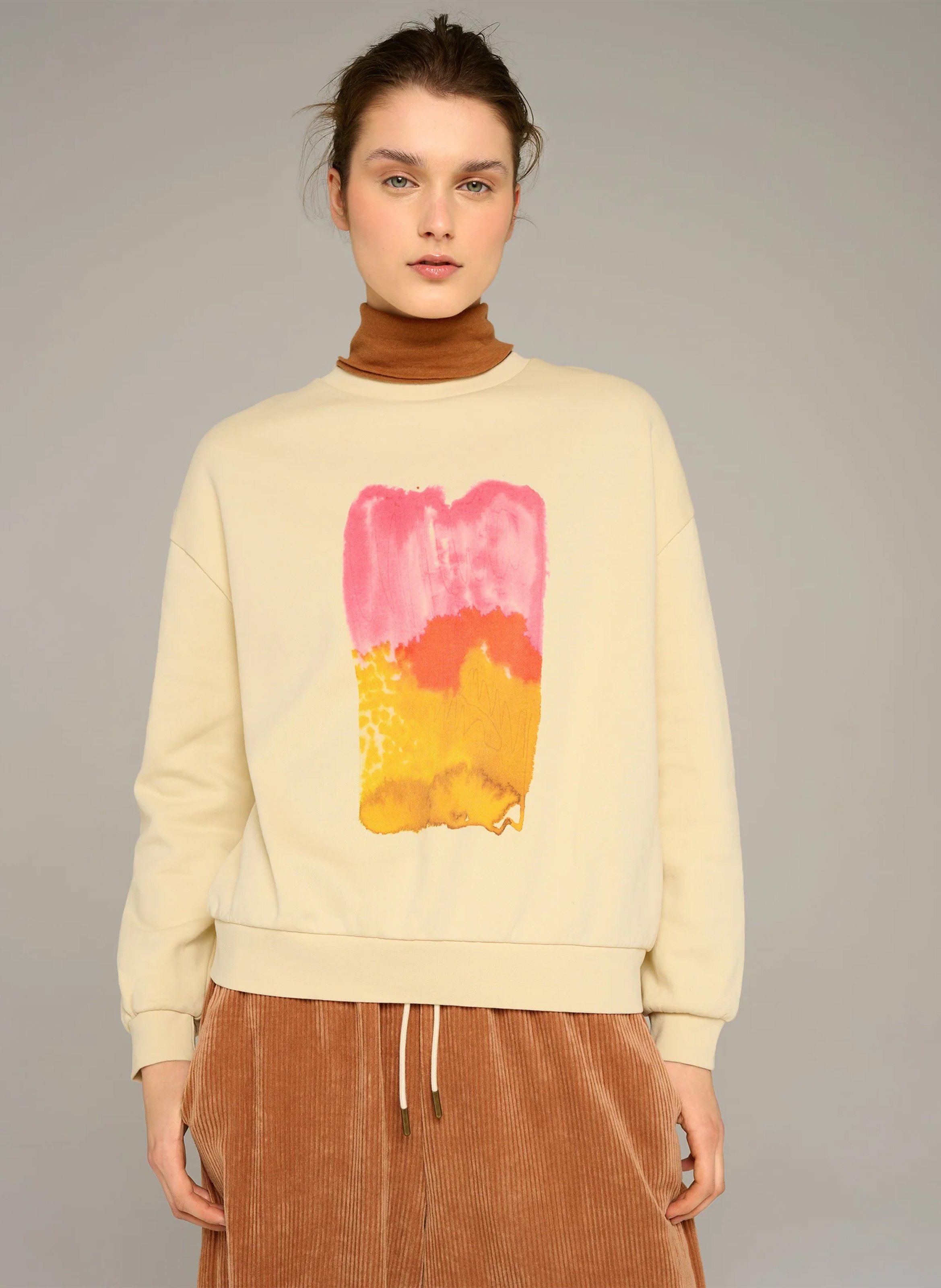 Sweat droit col rond sérigraphié en coton bio COTELAC ACOTE Multicolore