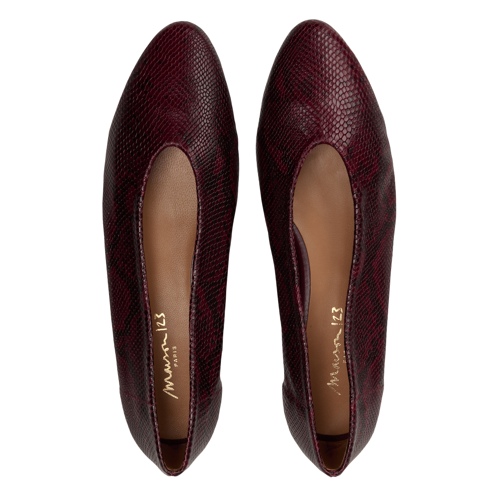 Leather Python Effect Ballerina Flats MAISON 123 Red