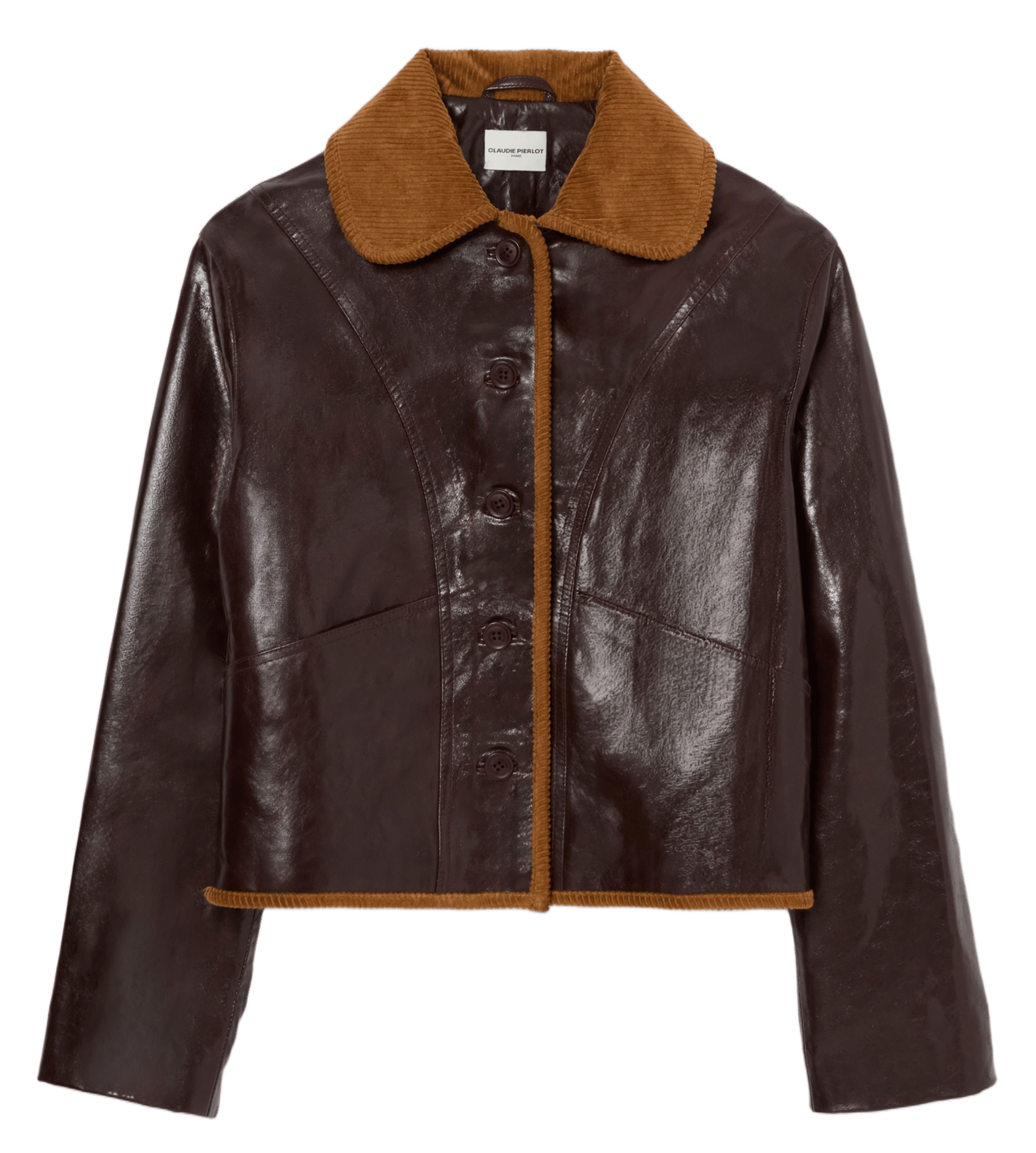 Blouson droit boutonné en cuir CLAUDIE PIERLOT Rouge