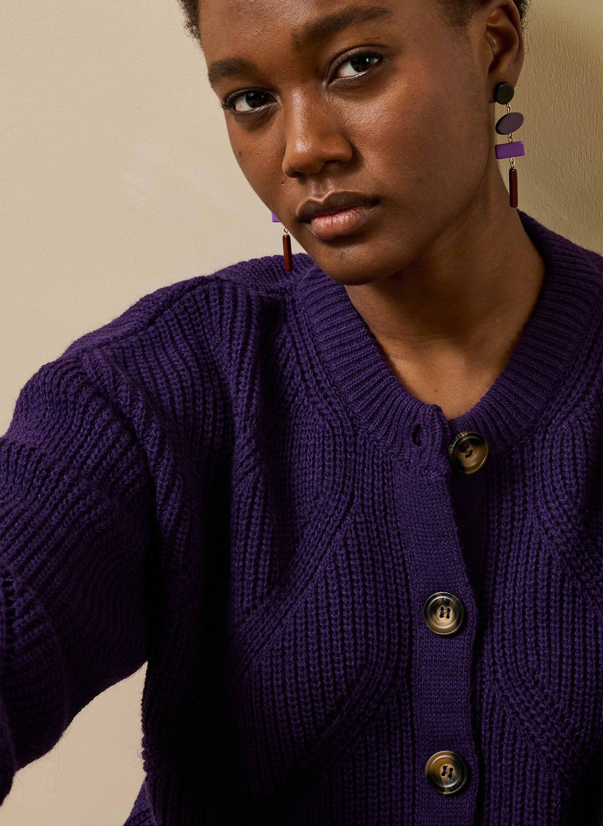 Round-neck cardigan in mixed wool LA FEE MARABOUTEE Purple