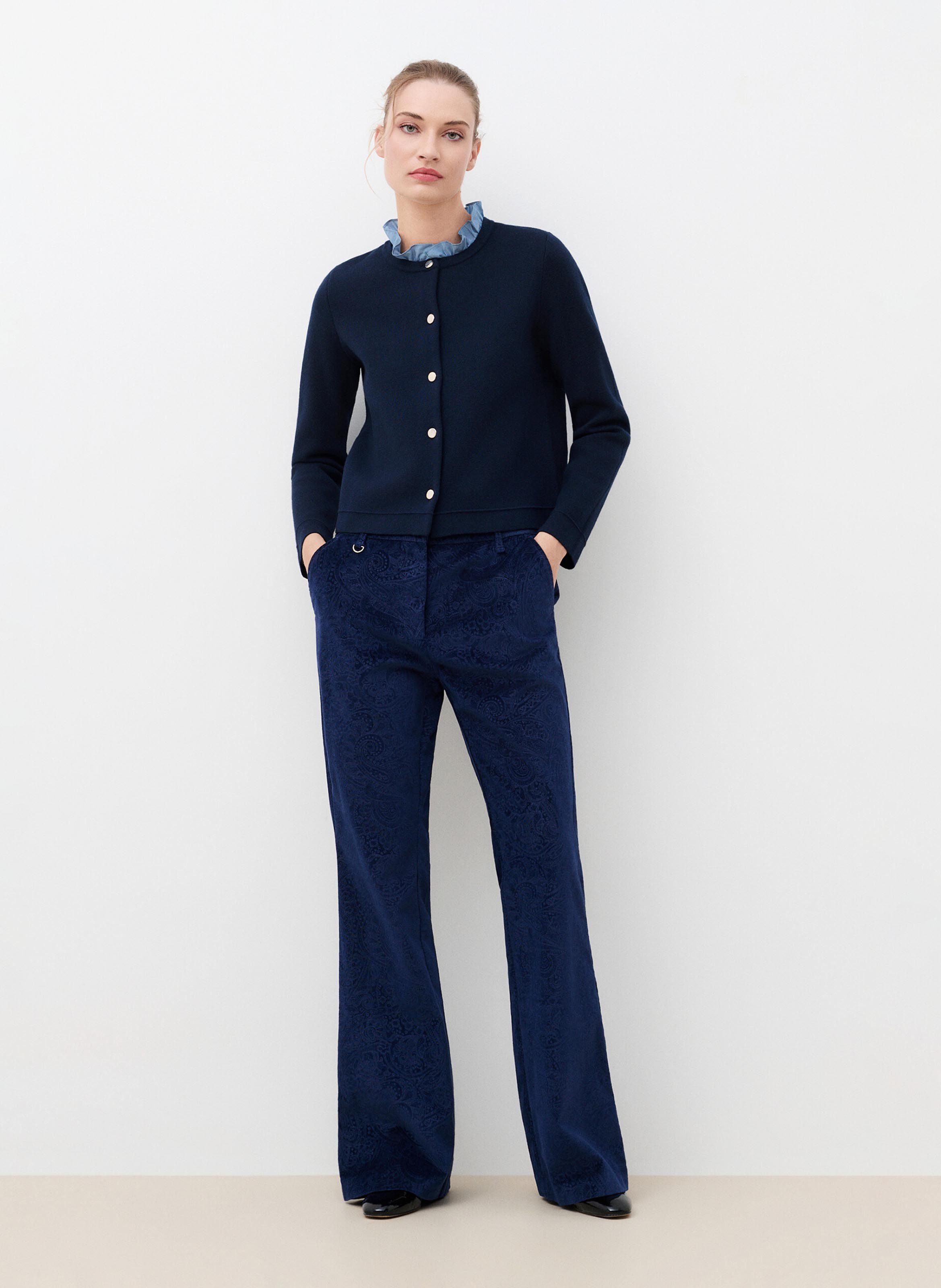Gilet col rond en coton mélangé CAROLL Bleu