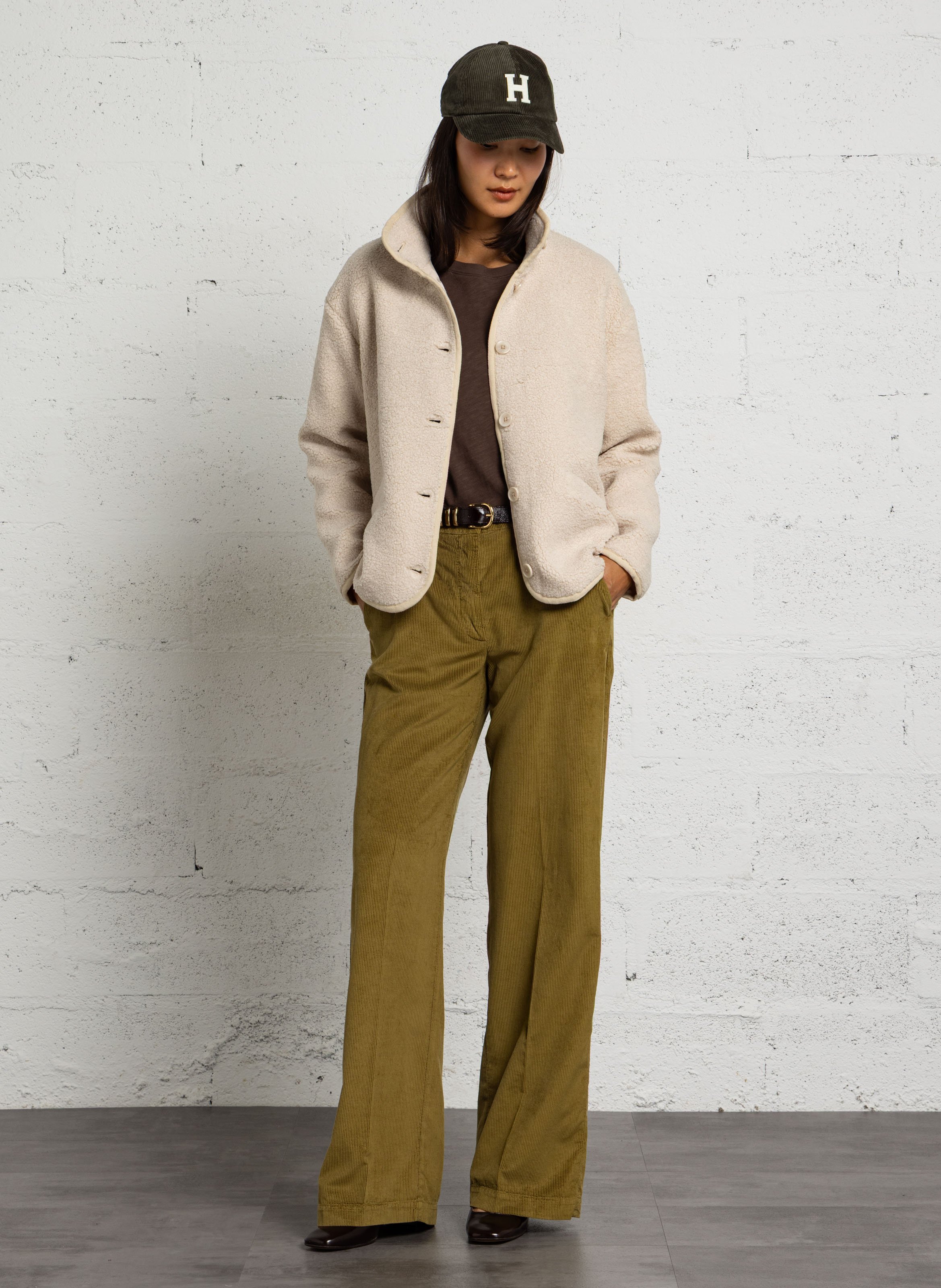 Straight jacket with high collar in bouclé wool JC SOPHIE Beige