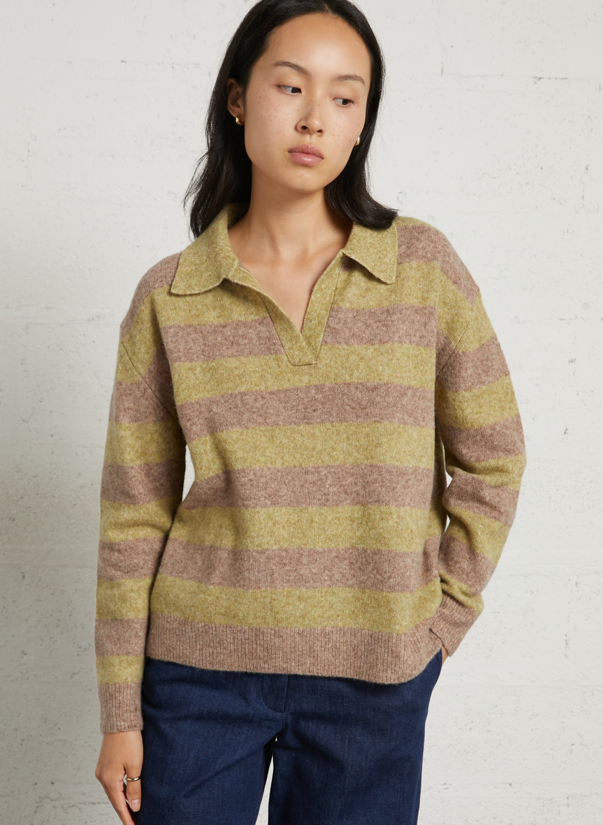 Pull ample à rayures en laine mélangée NICE THINGS Beige