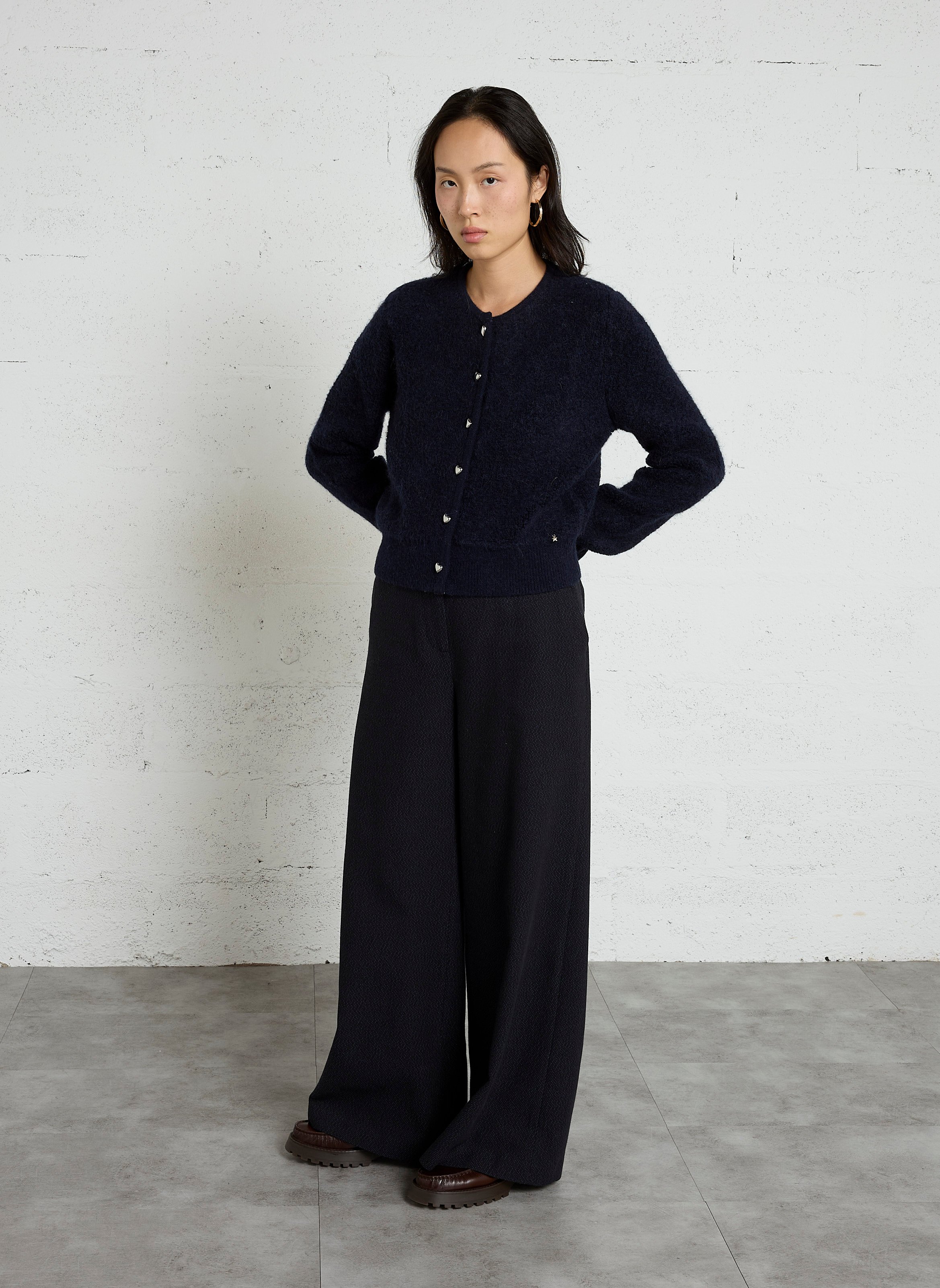 Straight round-neck wool-blend cardigan DES PETITS HAUTS Blue
