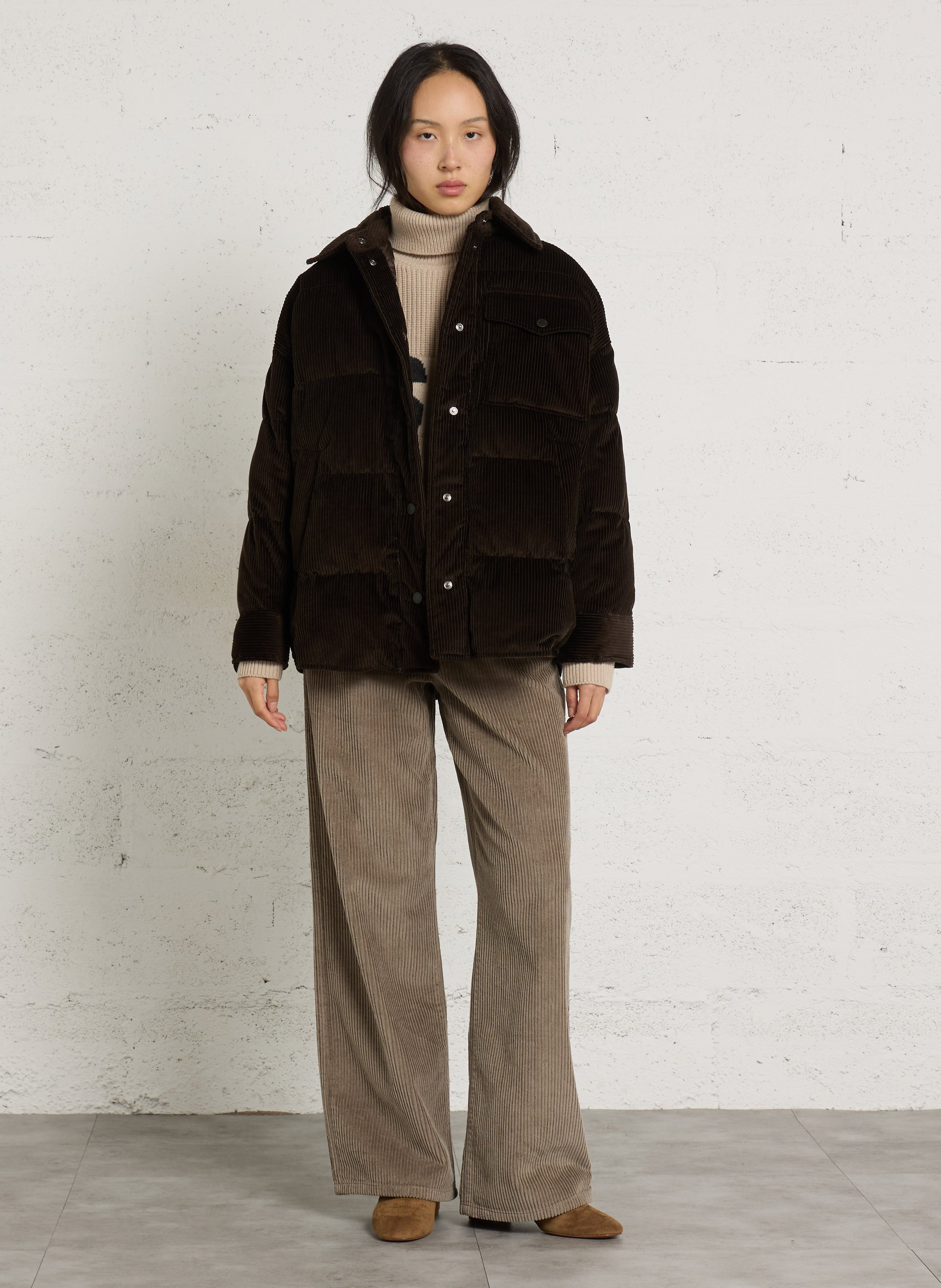 Weit geschnittene Daunenjacke aus Baumwollkord MAX MARA WEEK END Braun