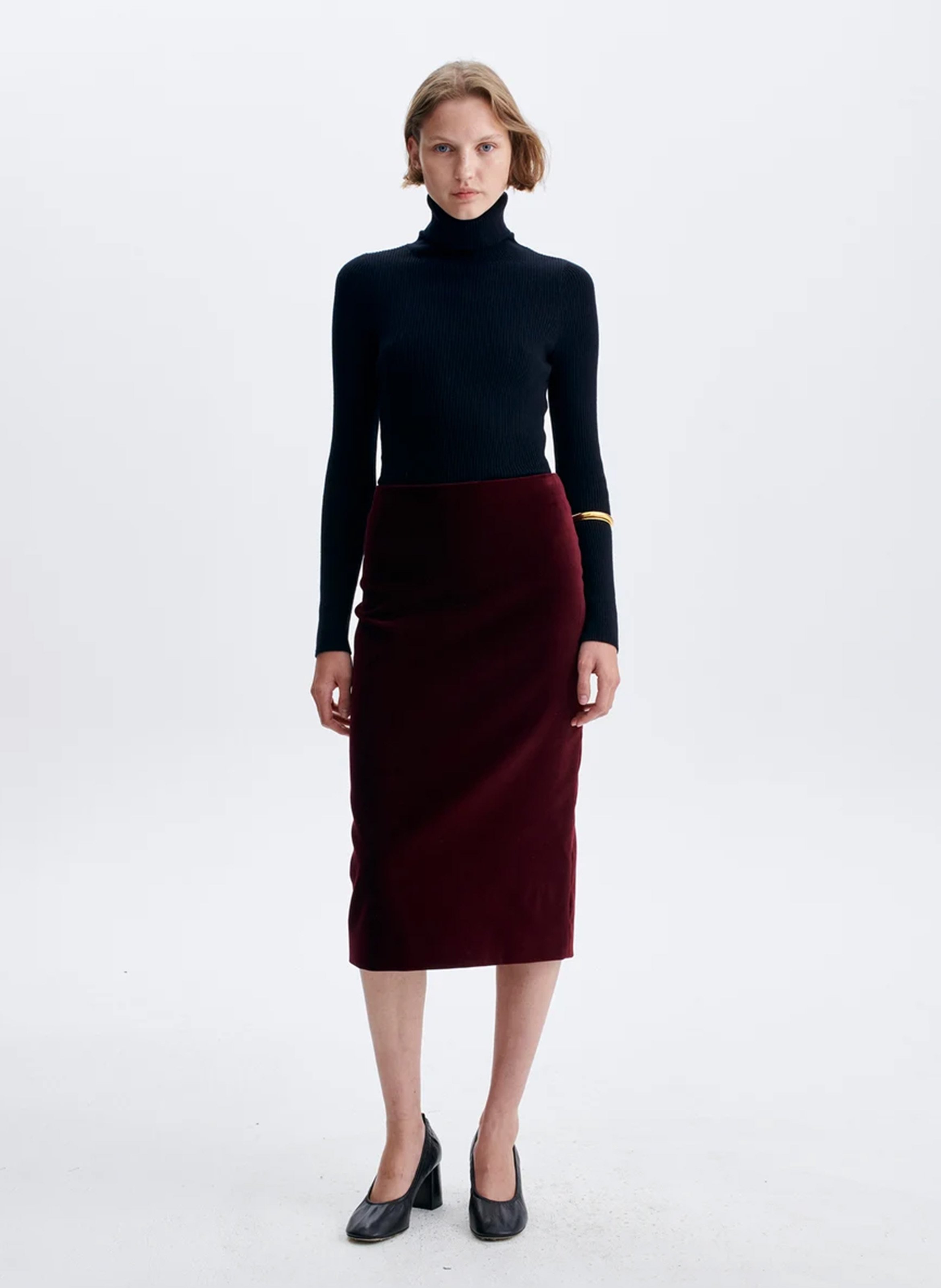 Plain velvet midi pencil skirt VANESSA BRUNO Brown