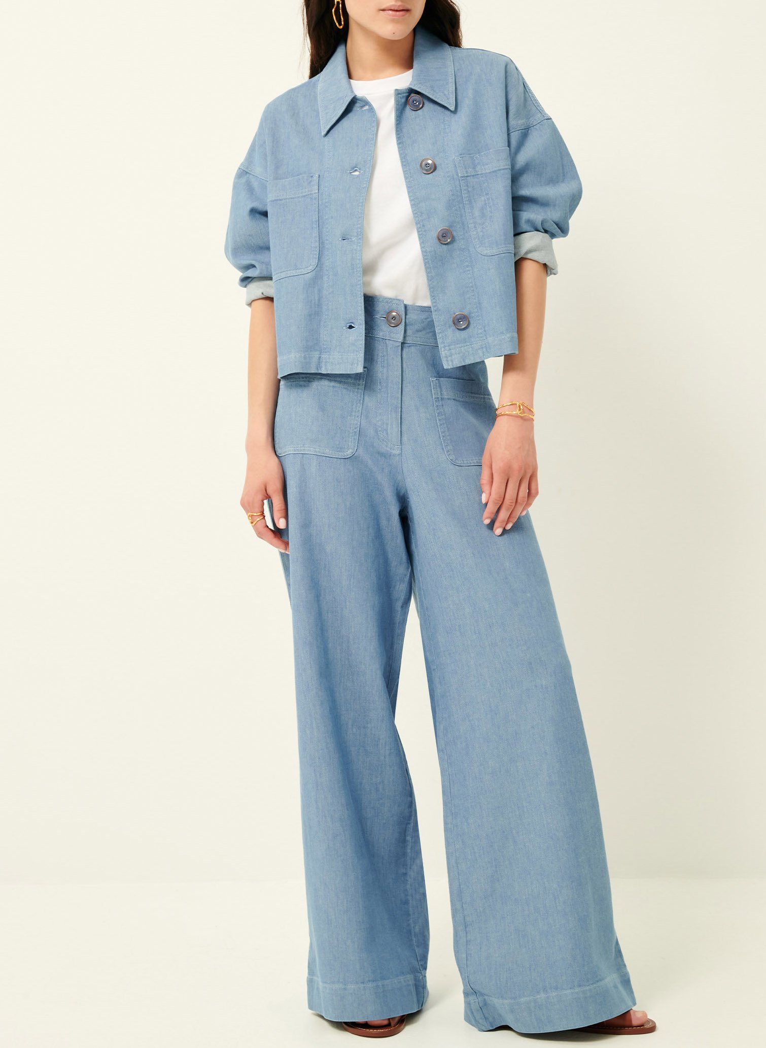 Surchemise droite col classique en coton et lin mélangé SESSUN Bleu