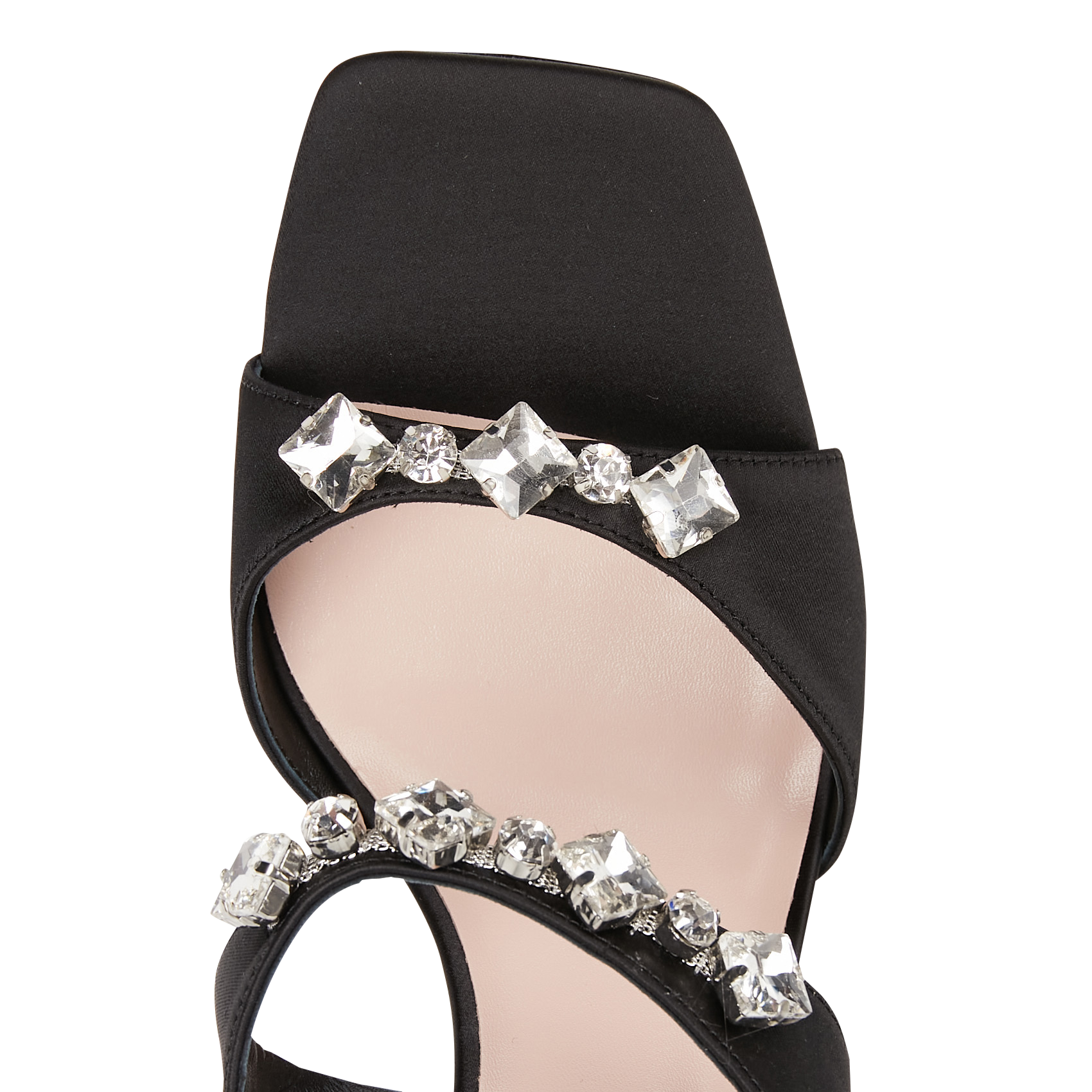Mules aspect satiné à talon haut et strass MI/MAI Noir