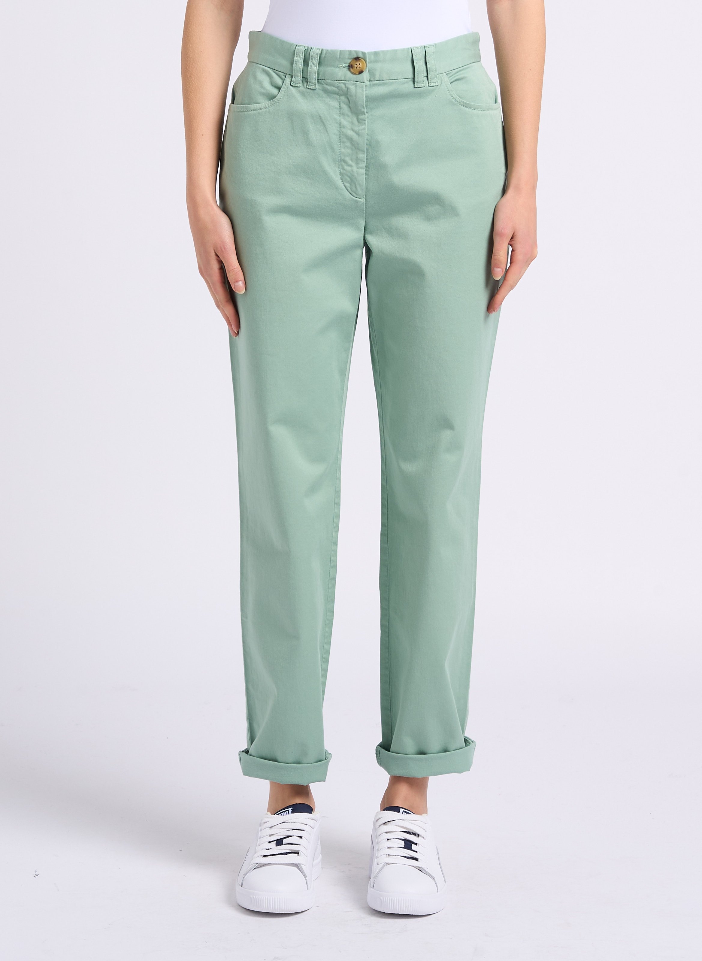 Pantalon droit chino en coton bio melange Vert