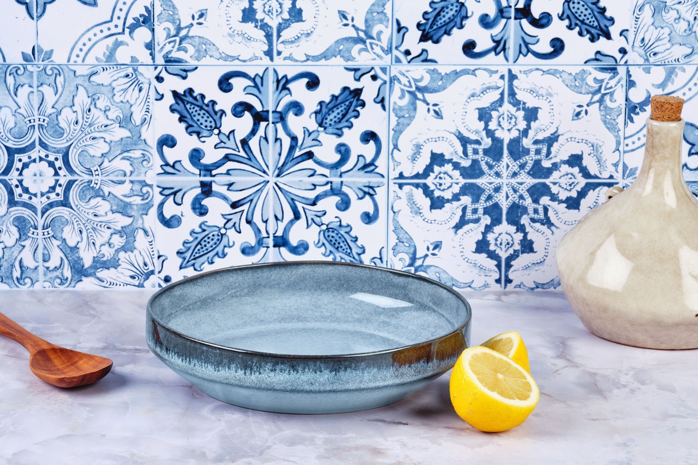 Stoneware fruit basket BJORN Blue