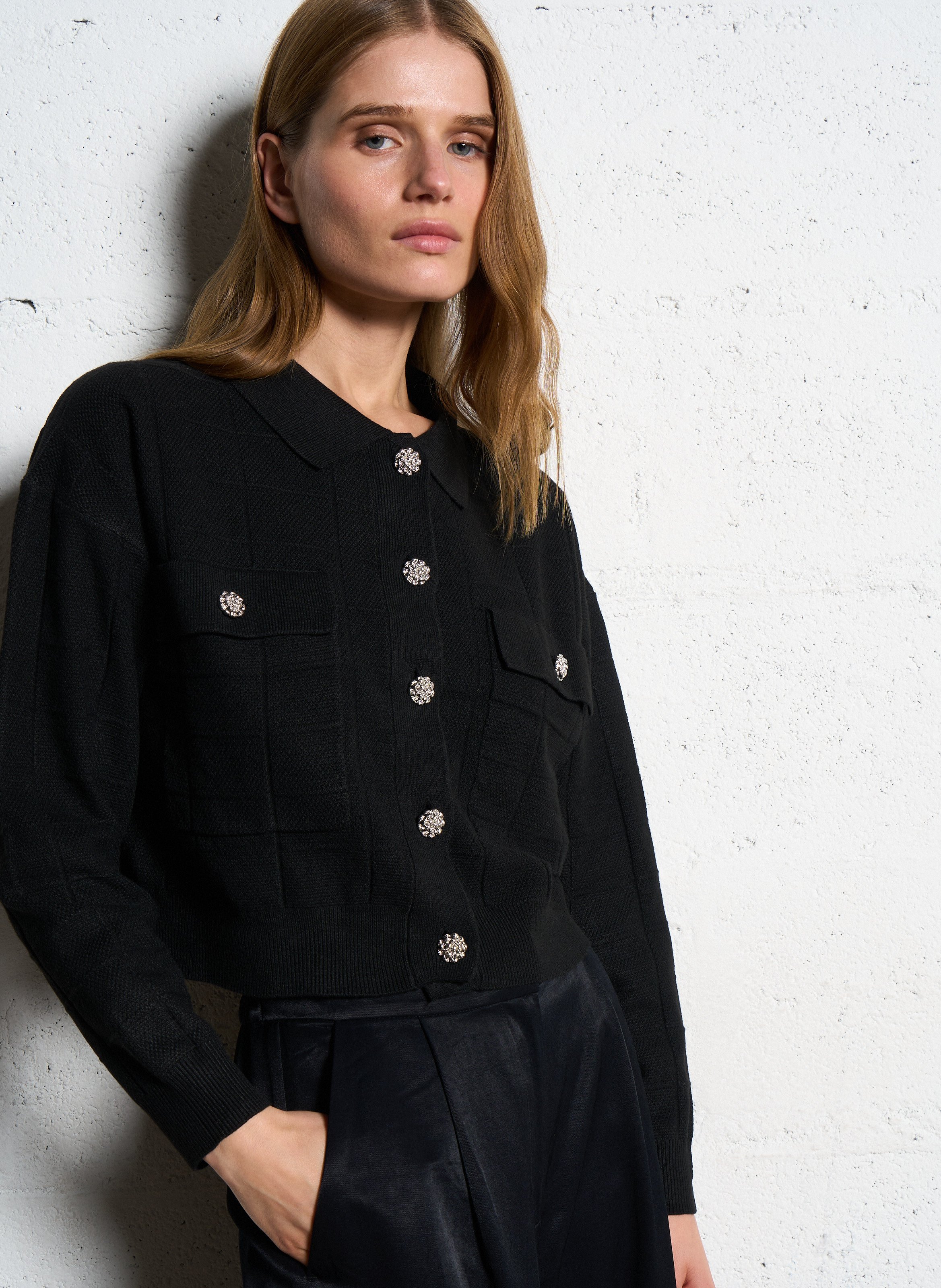 Cardigan droit en fibres recyclées mélangées VILA Noir