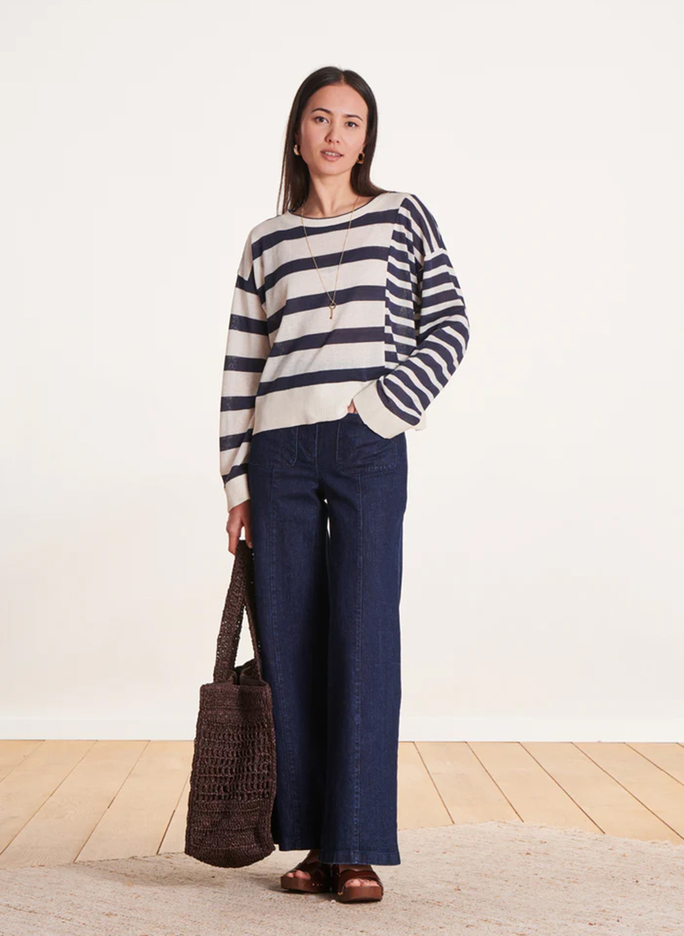 Pull droit col rond en coton mélangé LA FEE MARABOUTEE Bleu