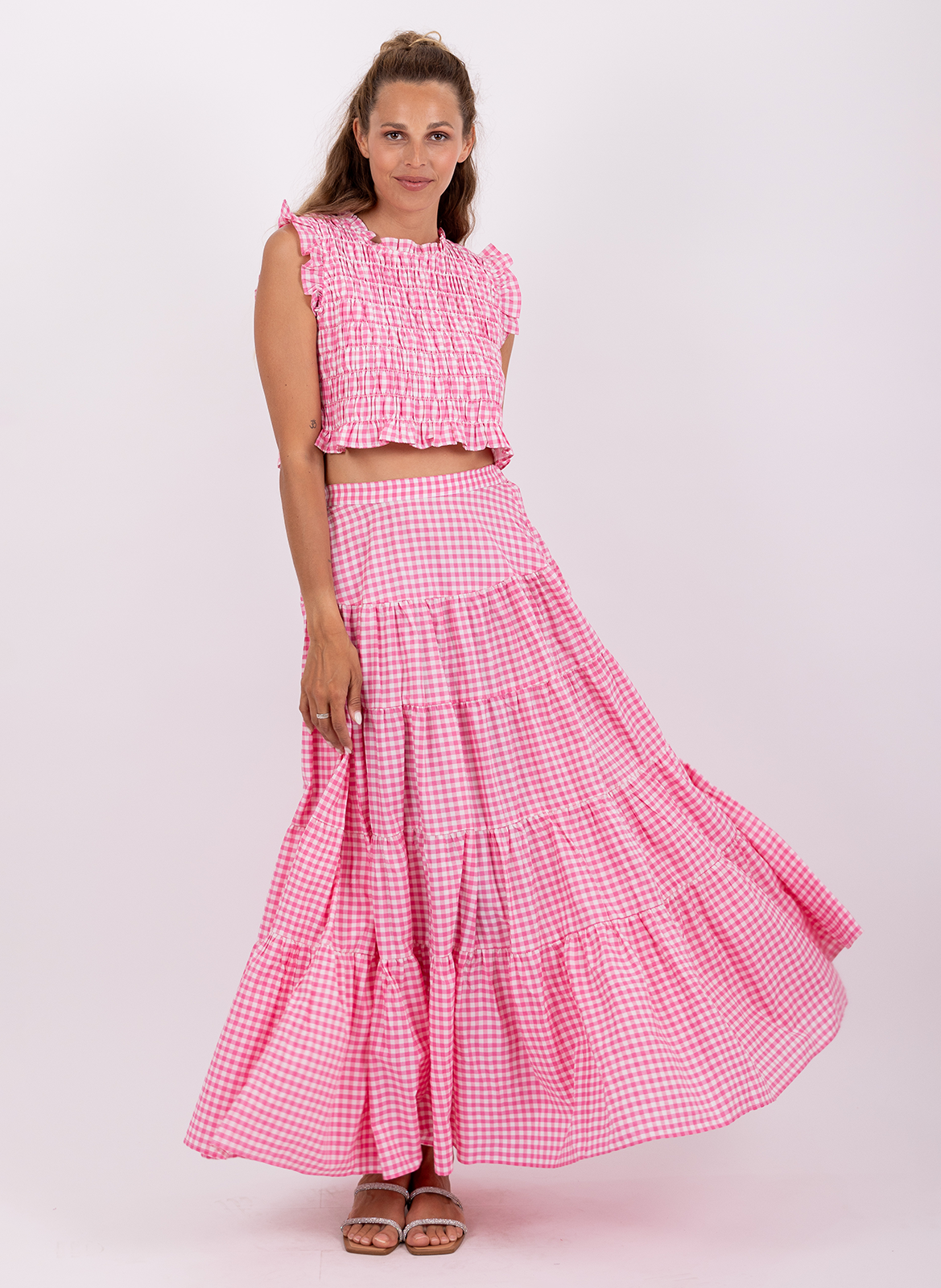 Jupe longue froncée à motifs SUNDRESS Rose