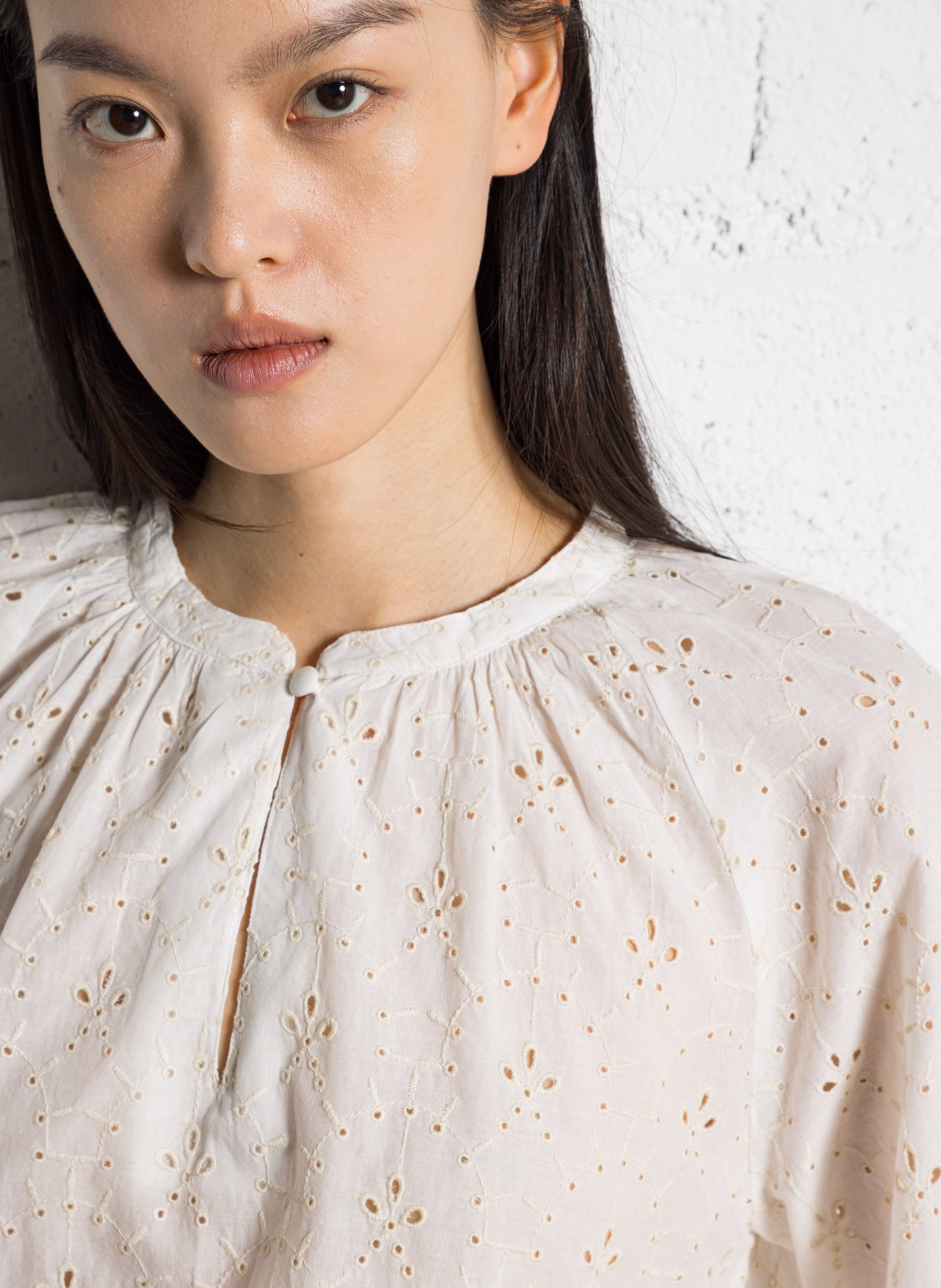 Blouse droite en coton brodé ONE STEP Blanc