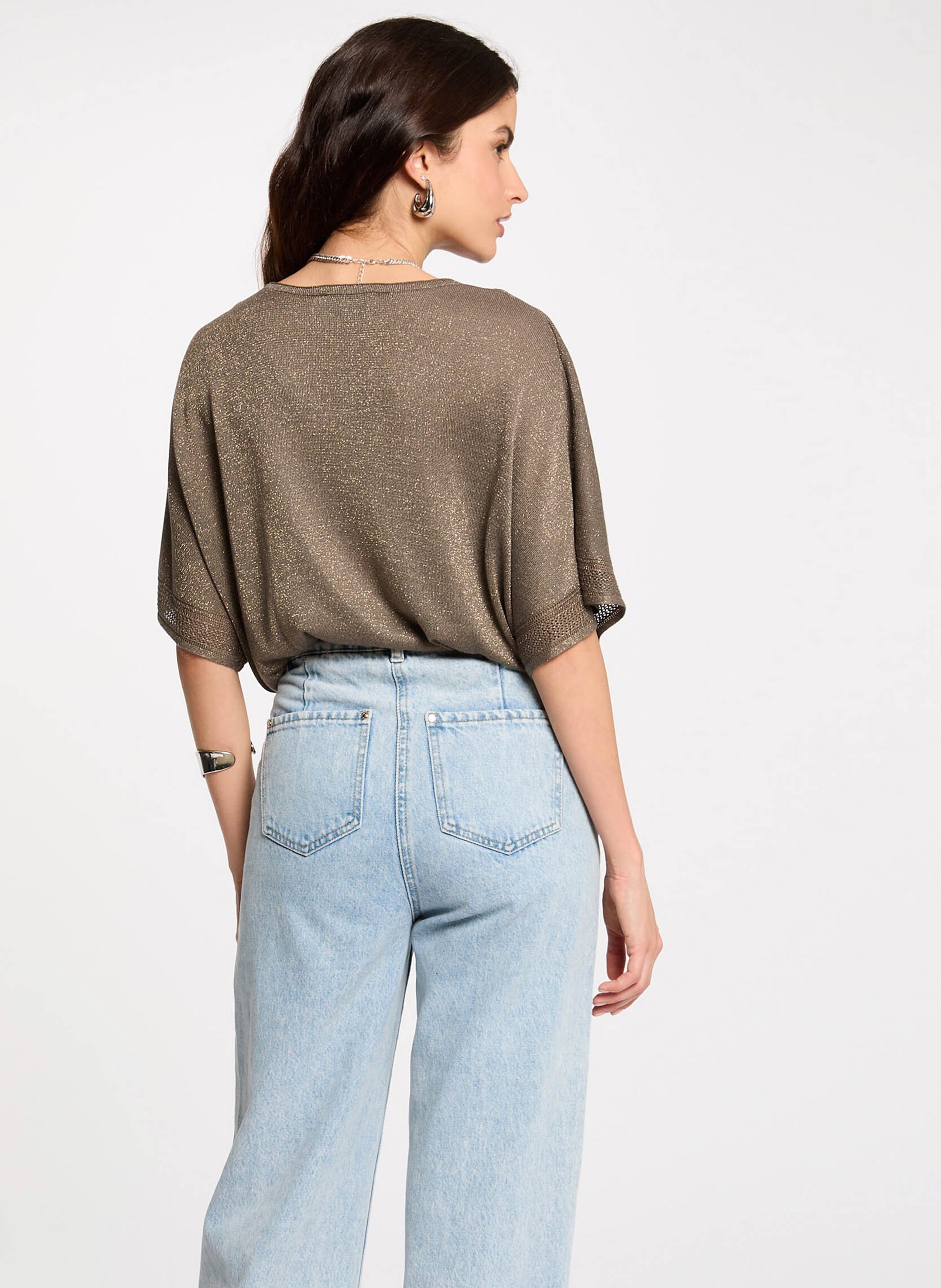 Pull droit col V à détail métallisé MORGAN Vert