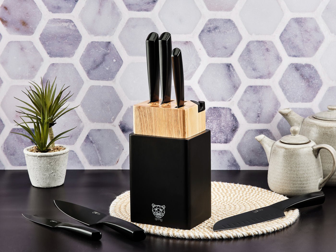 Jensen Porvoo kitchen knife set - 8 pieces BJORN Black