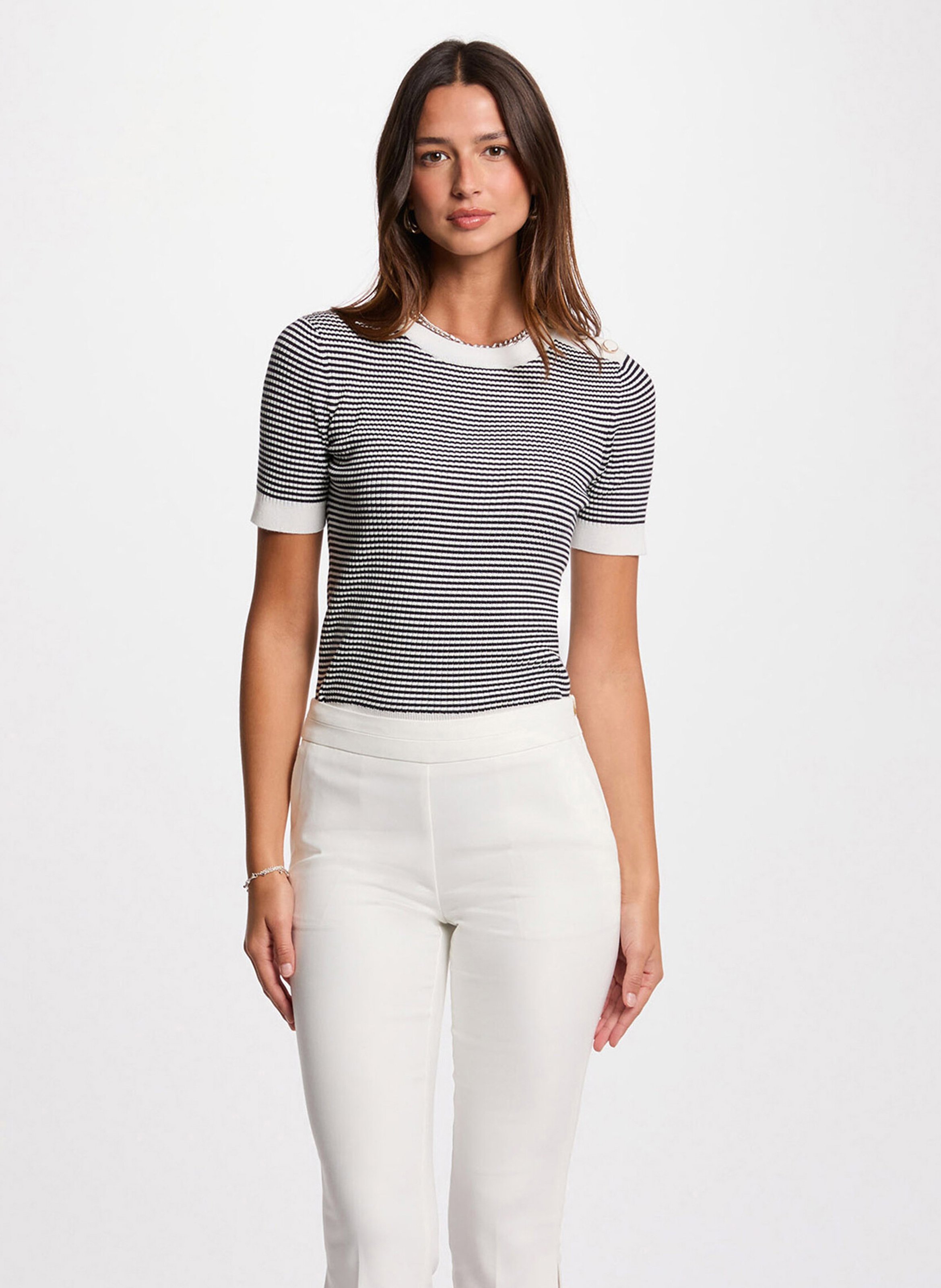 Pull col rond rayé MORGAN Bleu