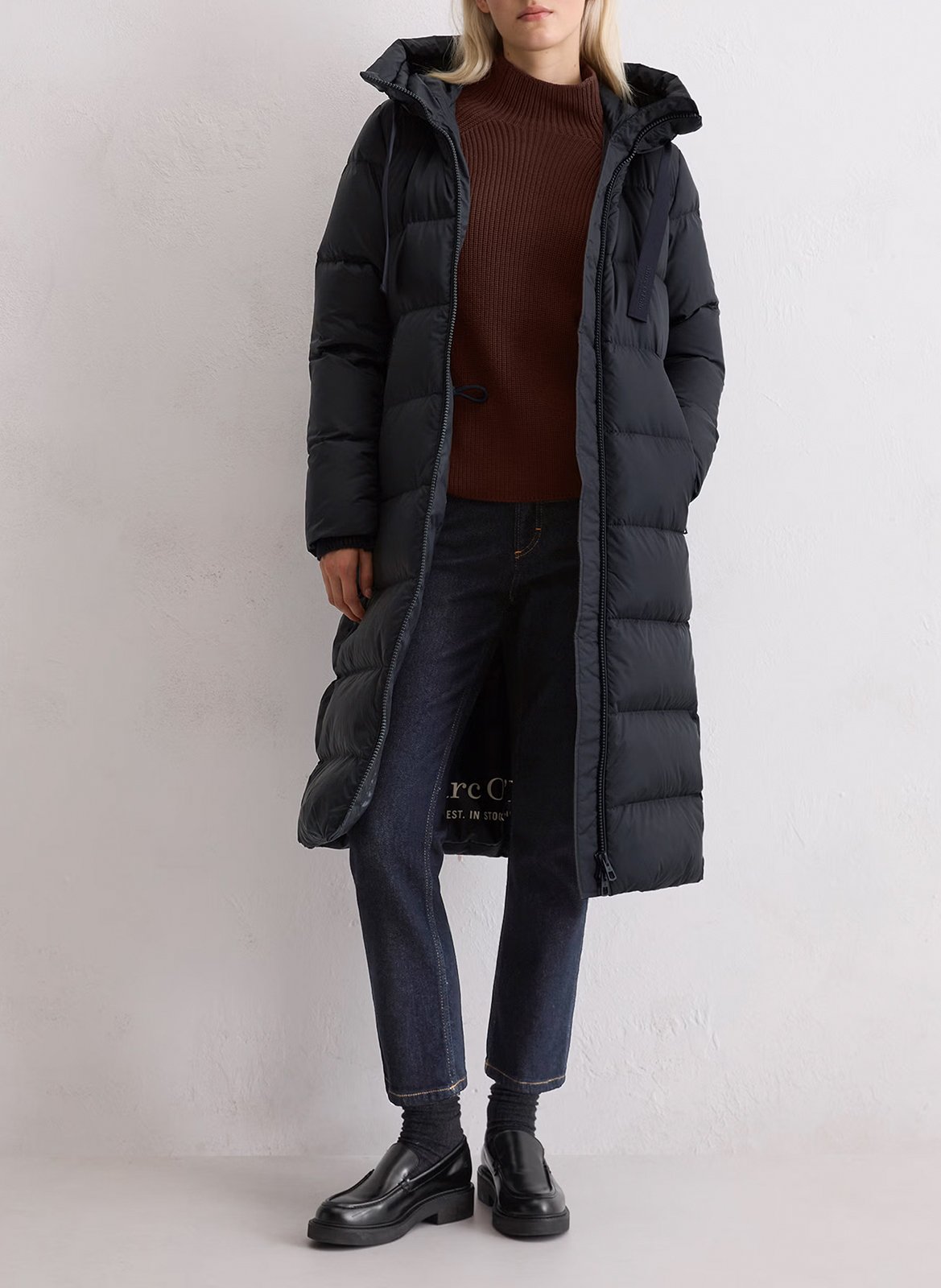 Halflange effen donsjas met capuchon MARC O'POLO Blauw