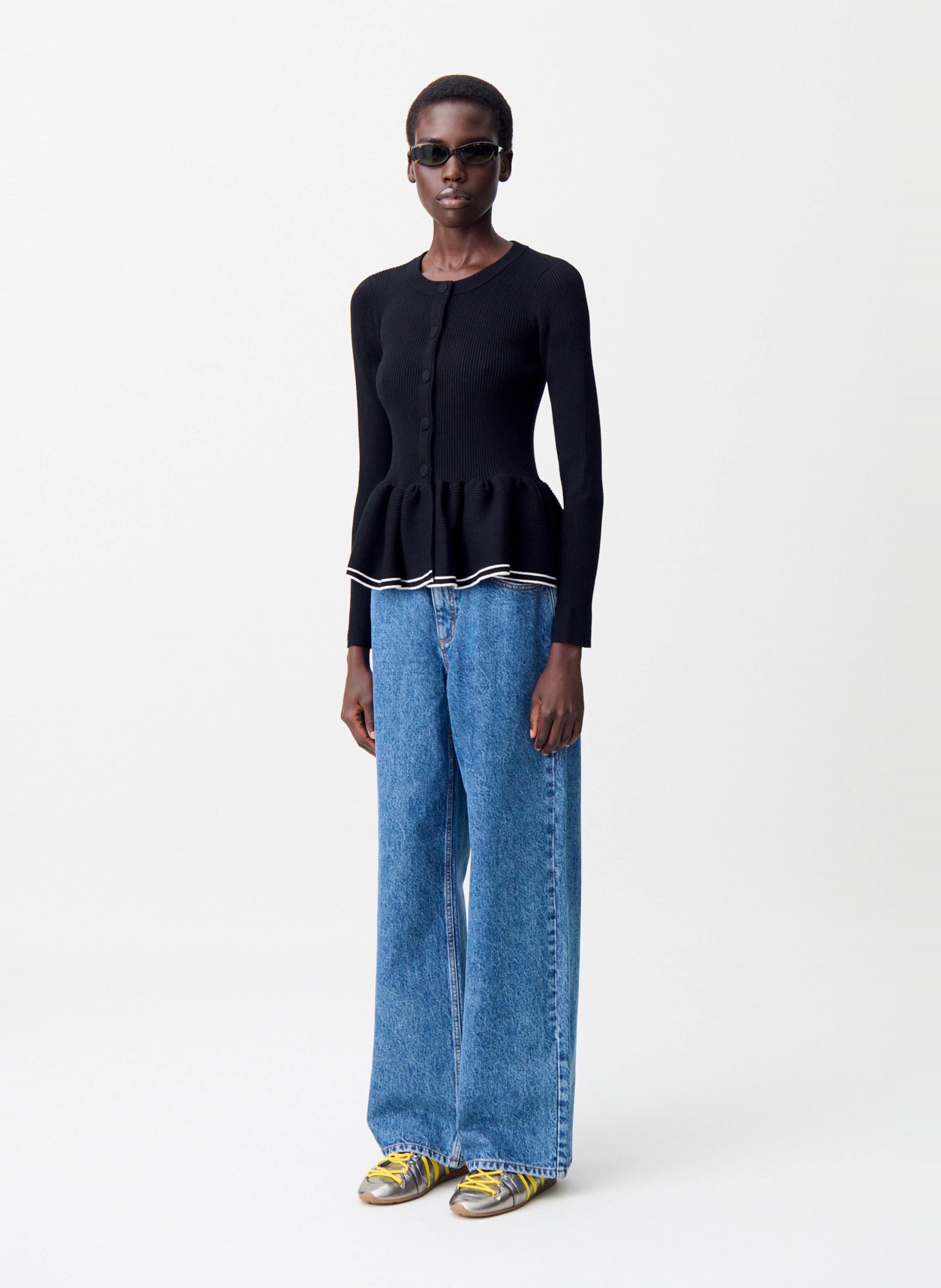 Cardigan côtelé moulant col rond CLAUDIE PIERLOT Noir