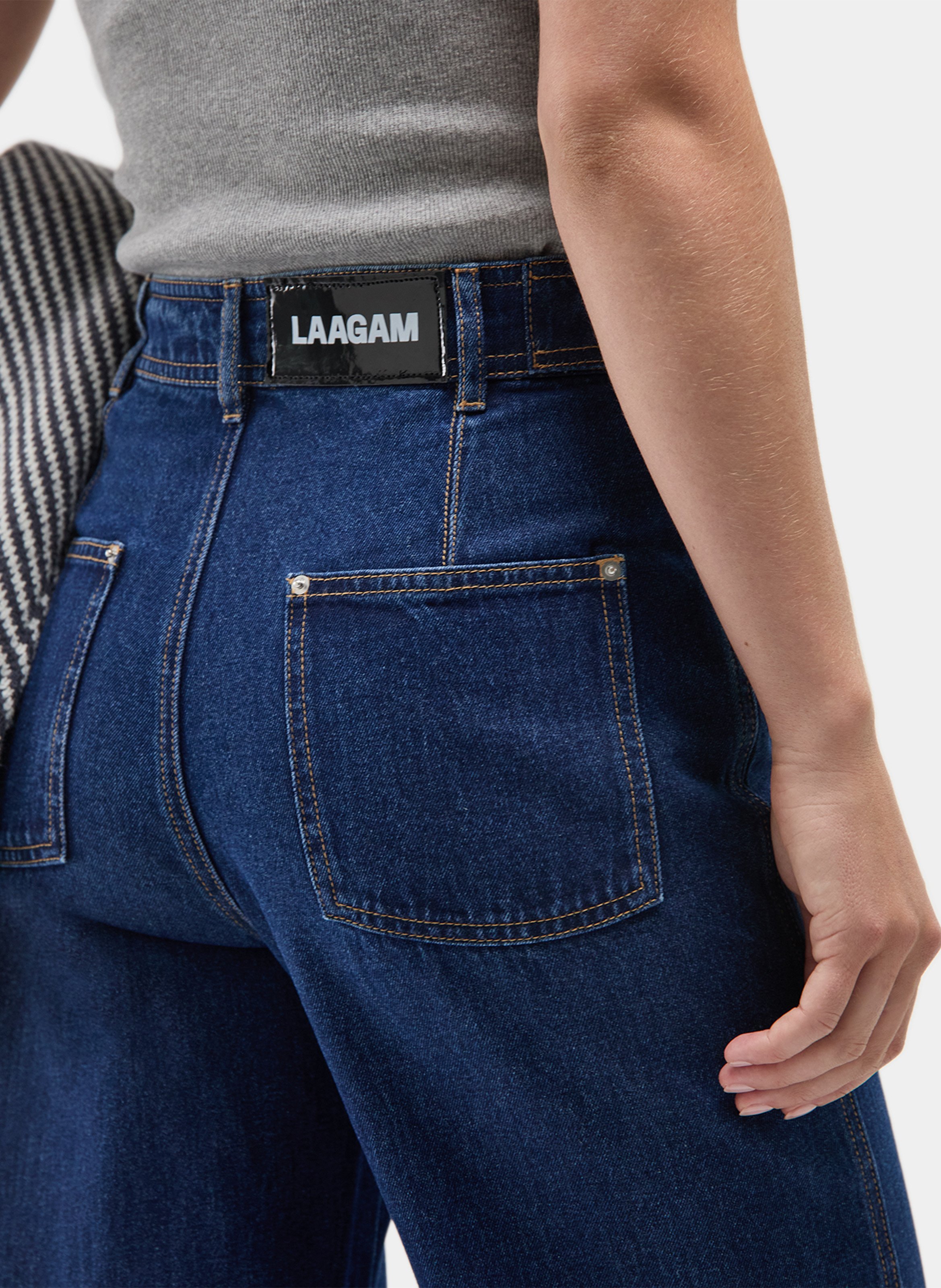 Jean large taille haute en coton LAAGAM Bleu