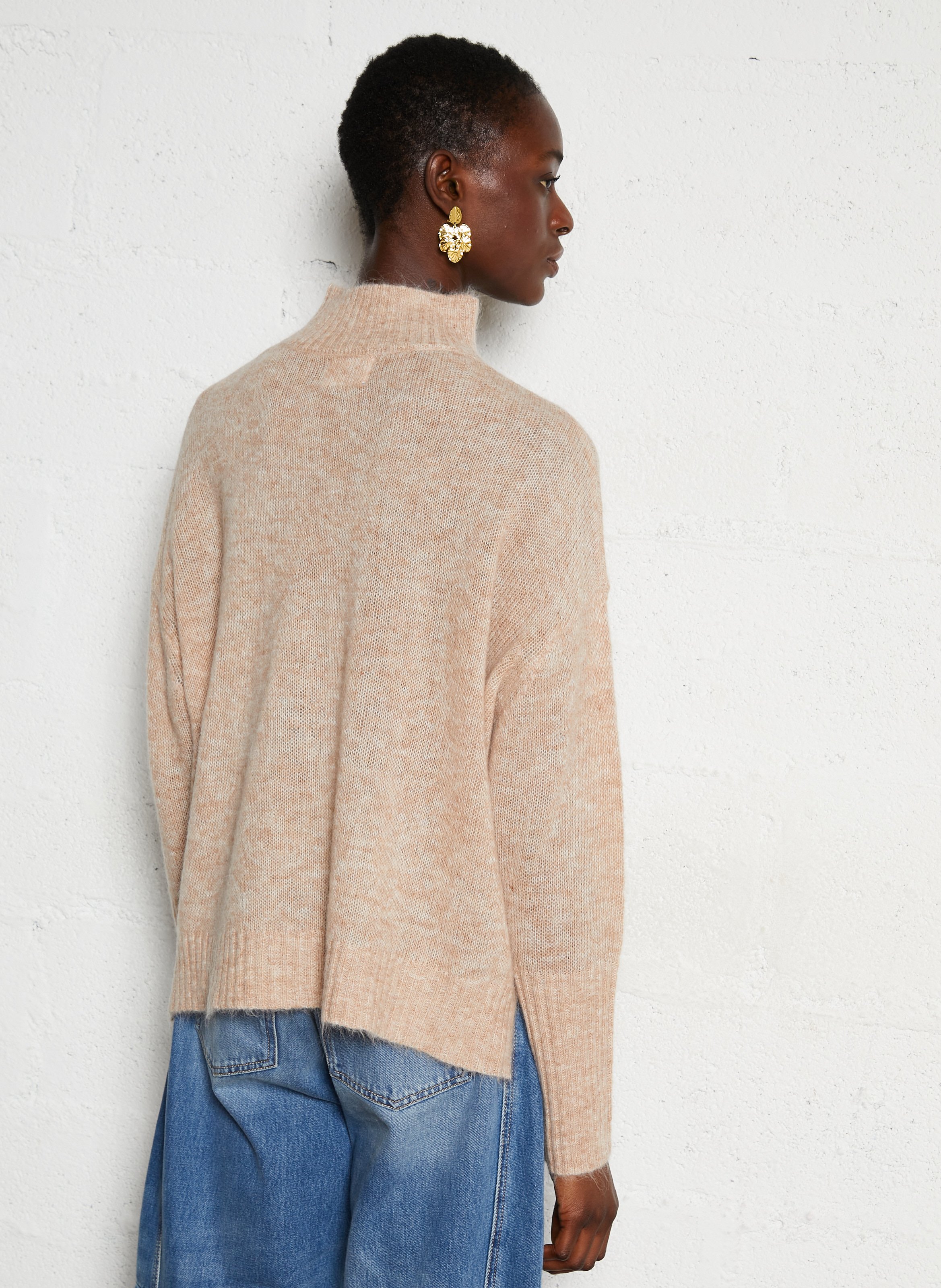 Round-neck mixed-knit cardigan BELLA JONES Beige