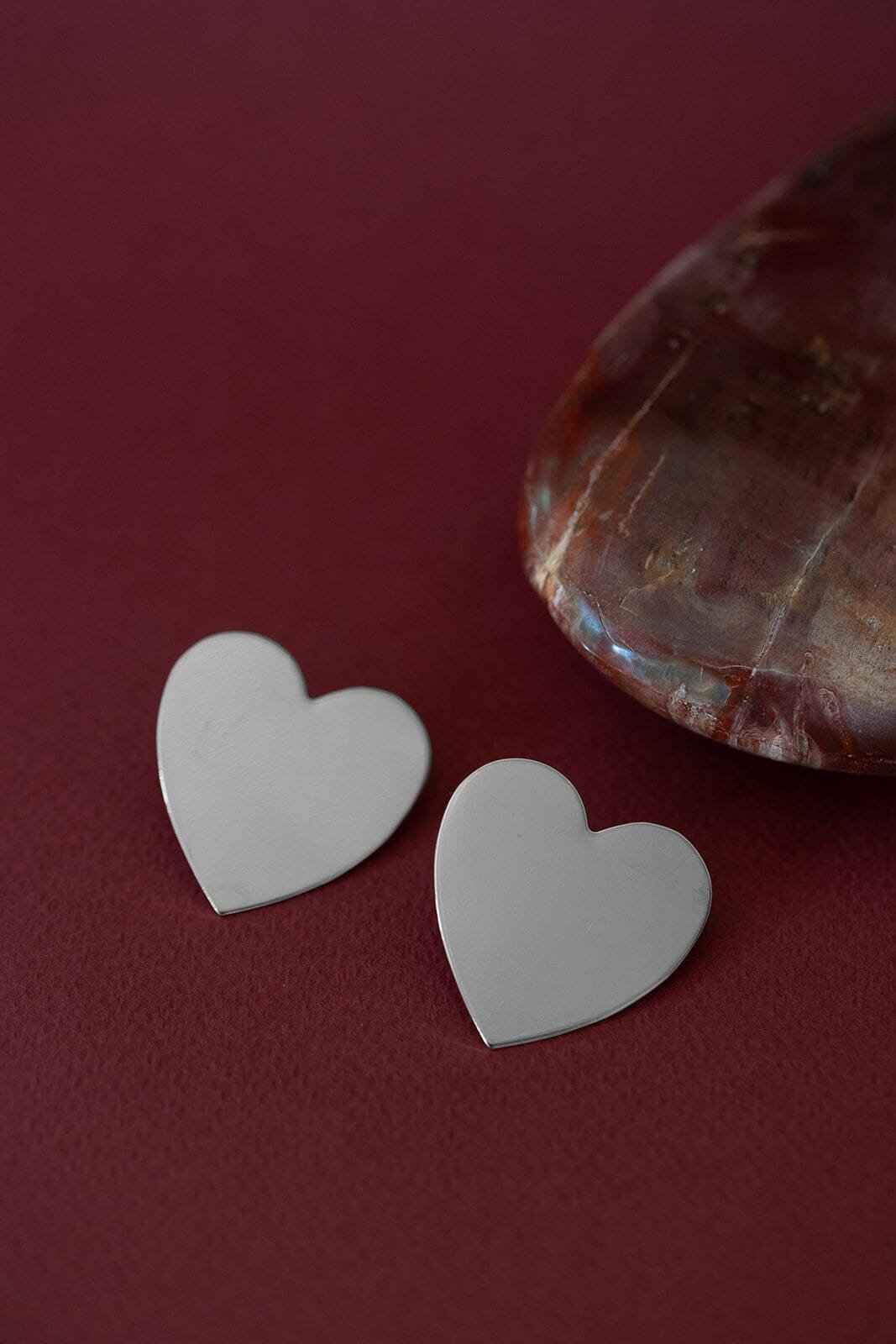 Maxi heart-shaped silver-plated stud earrings MONSIEUR SIMONE Silver