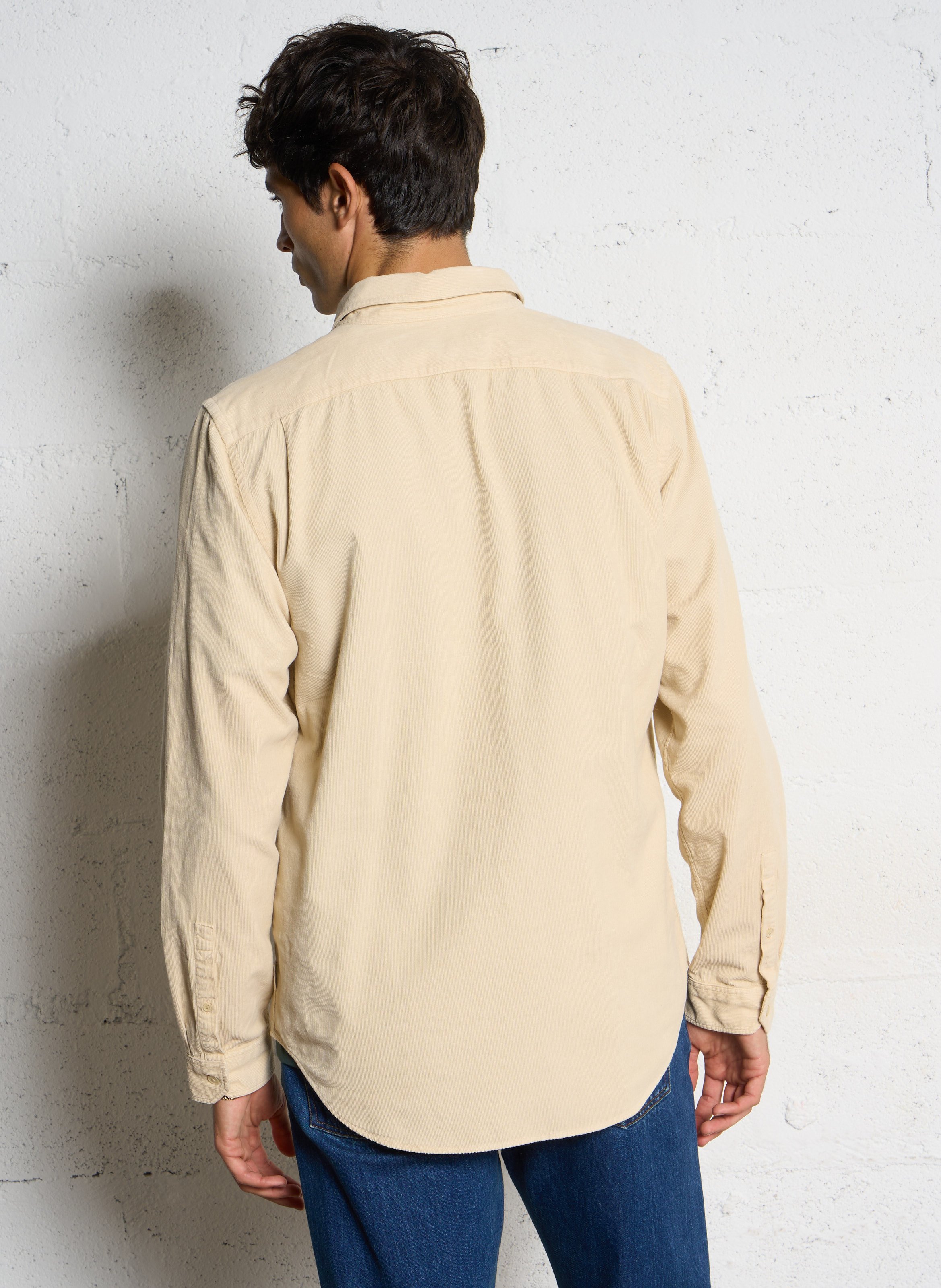 Tailored-fit shirt with American collar in corduroy. PAUL SMITH Beige