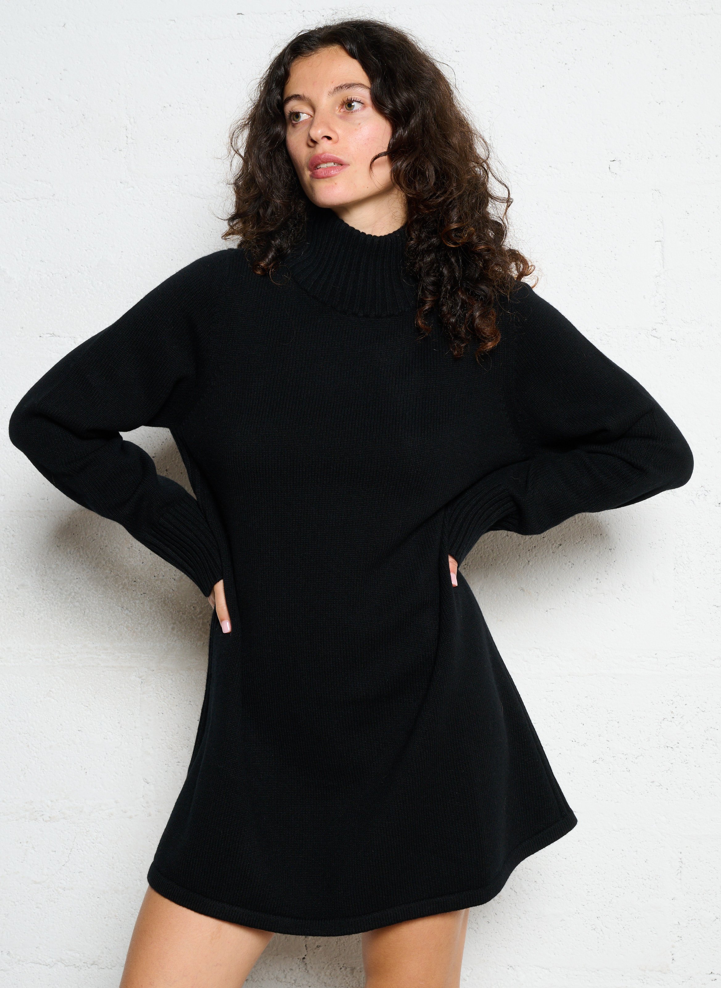 Short high-neck merino wool dress PETITE MENDIGOTE Black