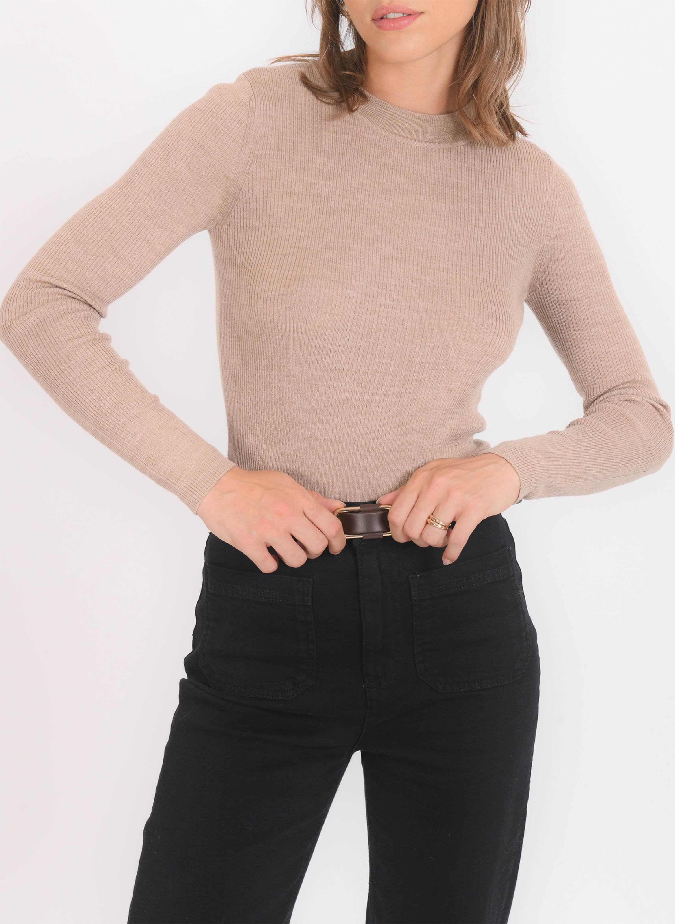 Pull col rond en laine mélangée KOOKAI Beige