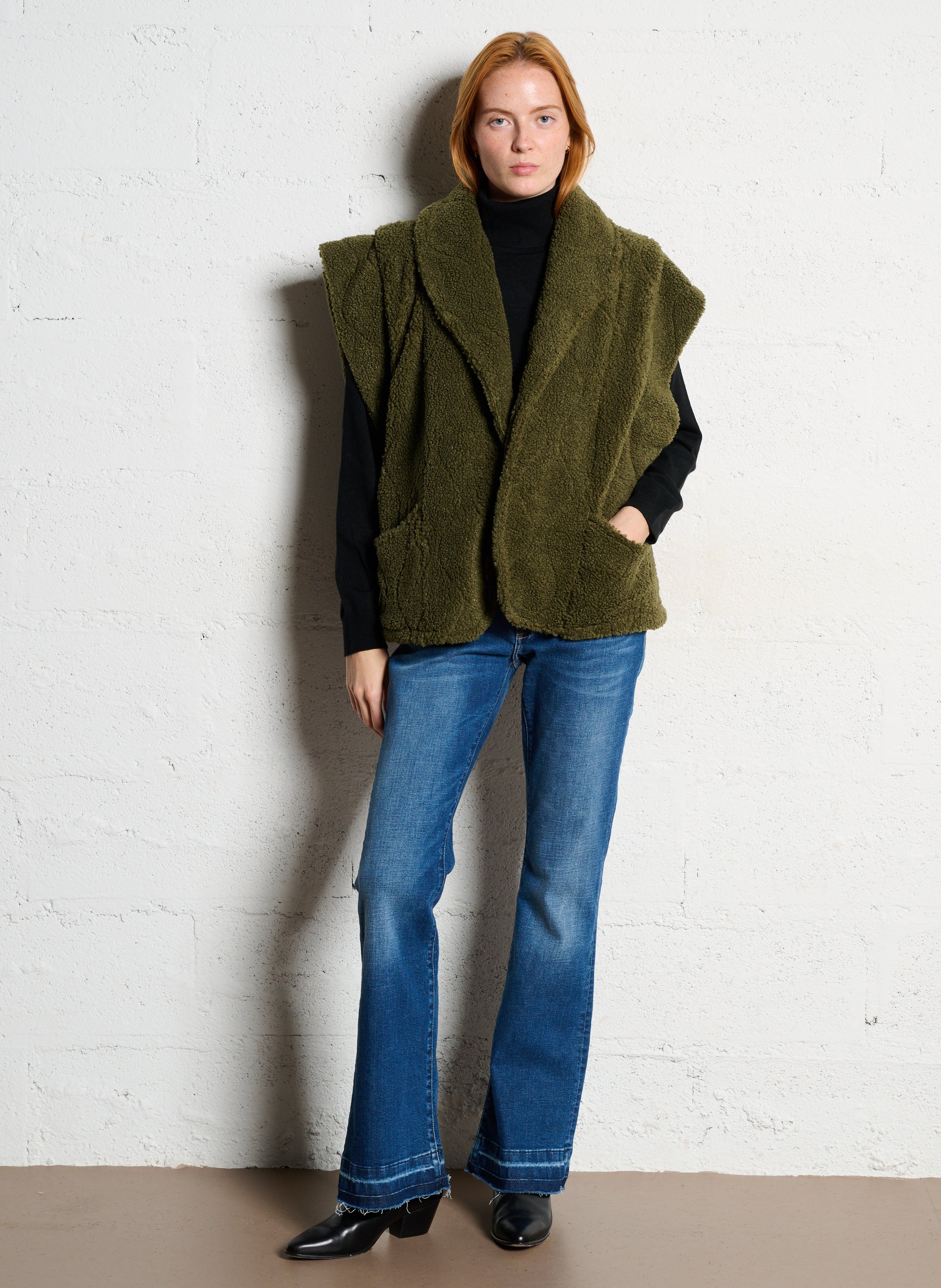 Oversize Mantel mit Schalkragen aus Sherpa AOKYANOS Khaki