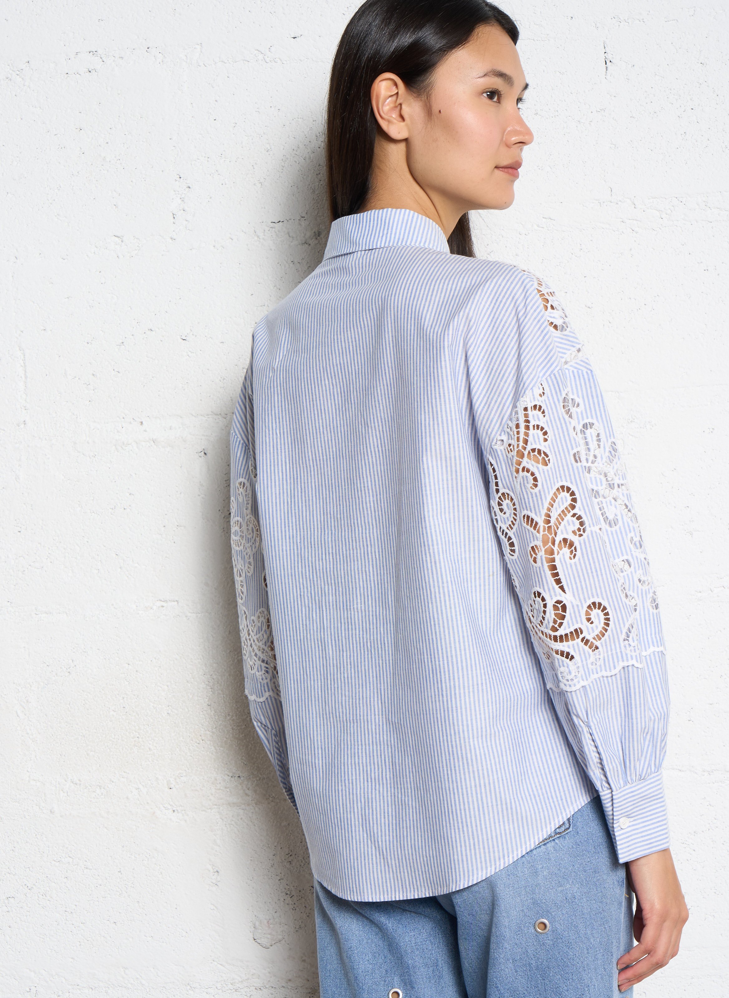 Chemise droite col classique en coton bio rayé SUNCOO Bleu