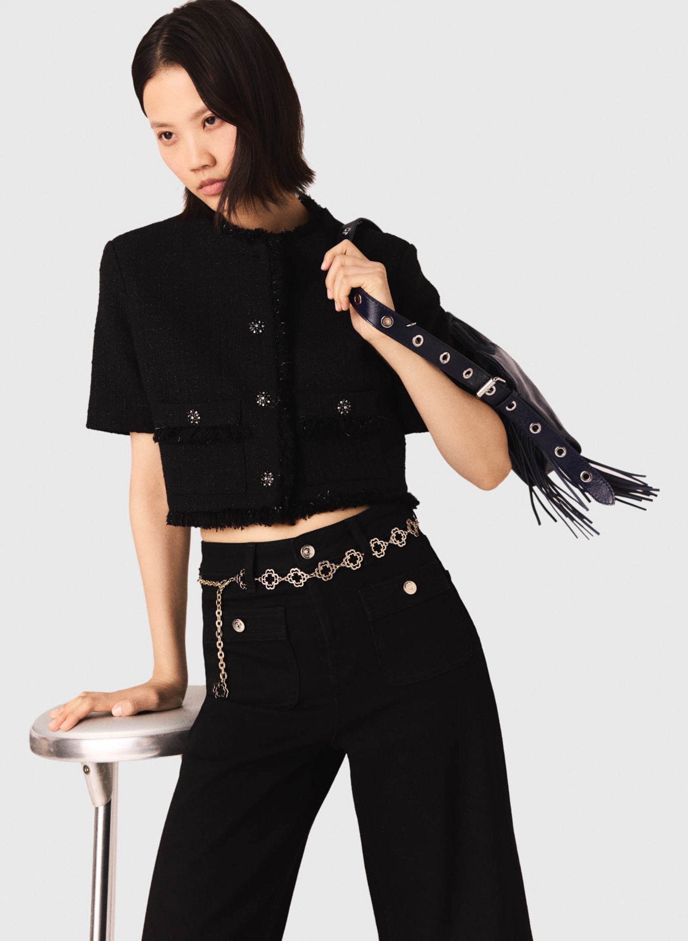 Veste col rond en coton mélangé MAJE Noir