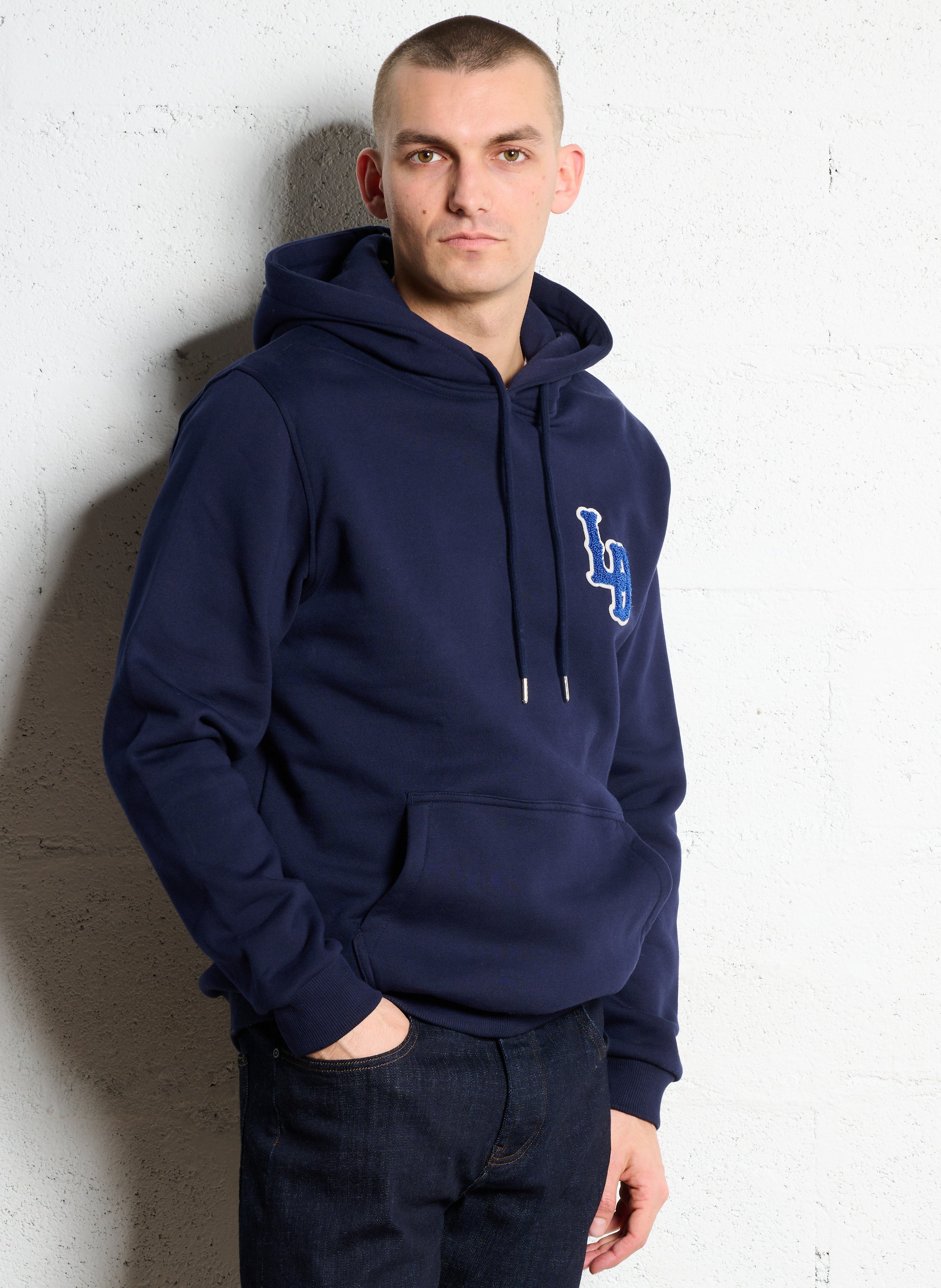 Embroidered organic cotton hoodie LES DEUX Blue