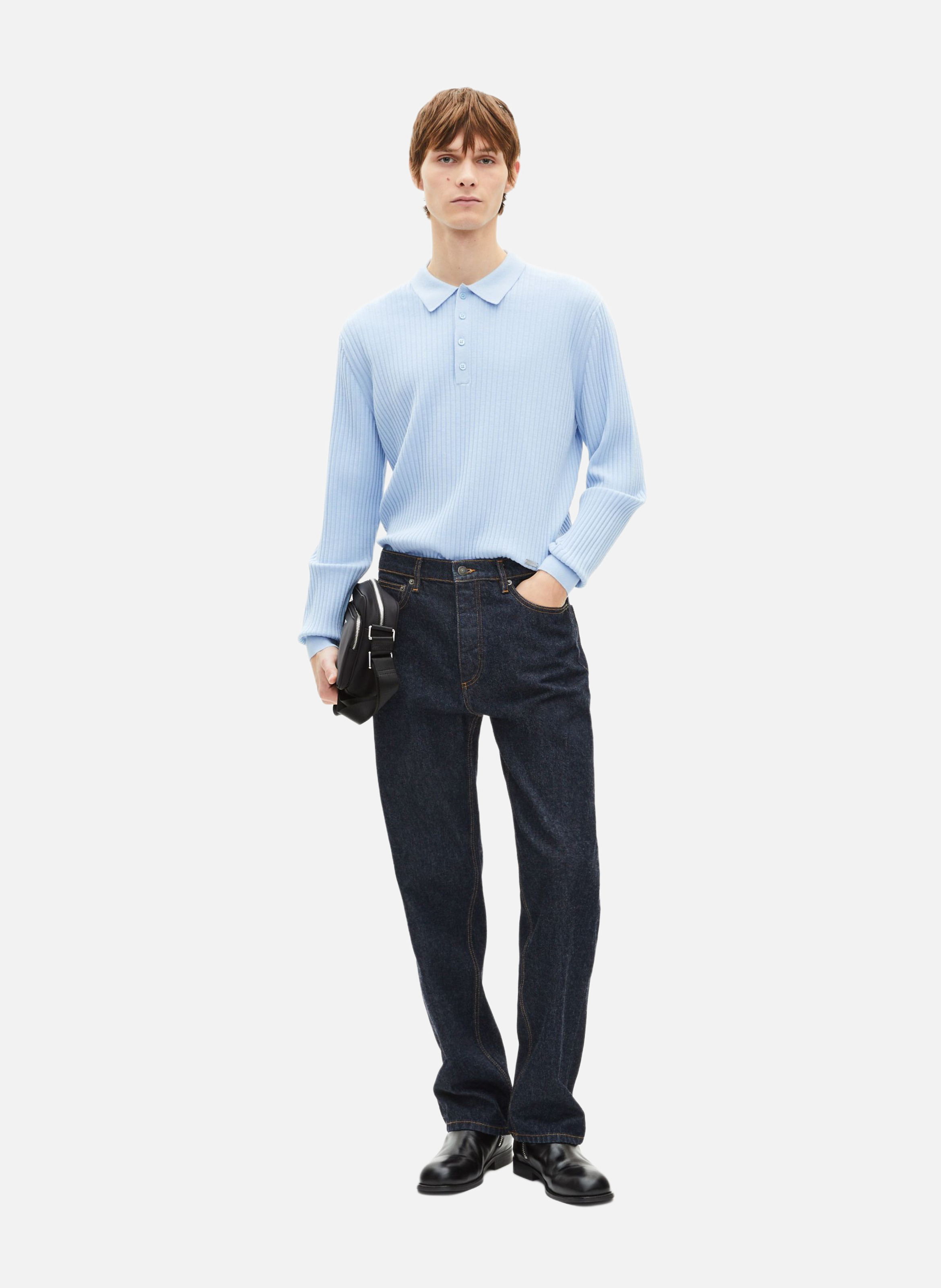 Merino wool sweater with polo collar THE KOOPLES Blue
