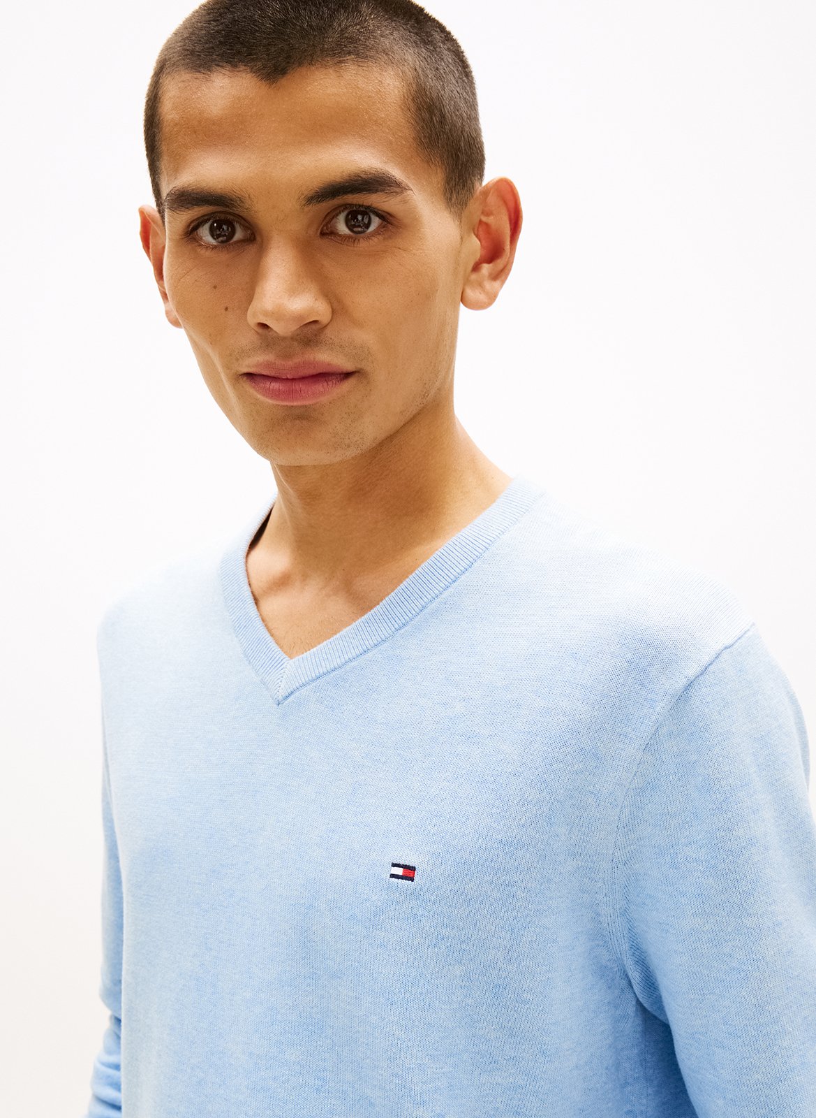 Gerade geschnittener Baumwollpullover mit V-Ausschnitt TOMMY HILFIGER Blau