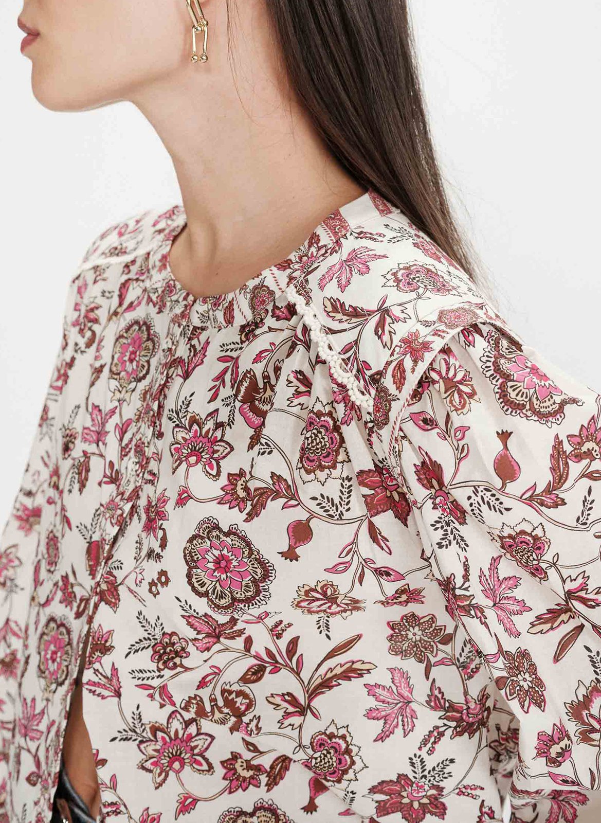 Blouse col rond droite imprimée GRACE ET MILA Rose