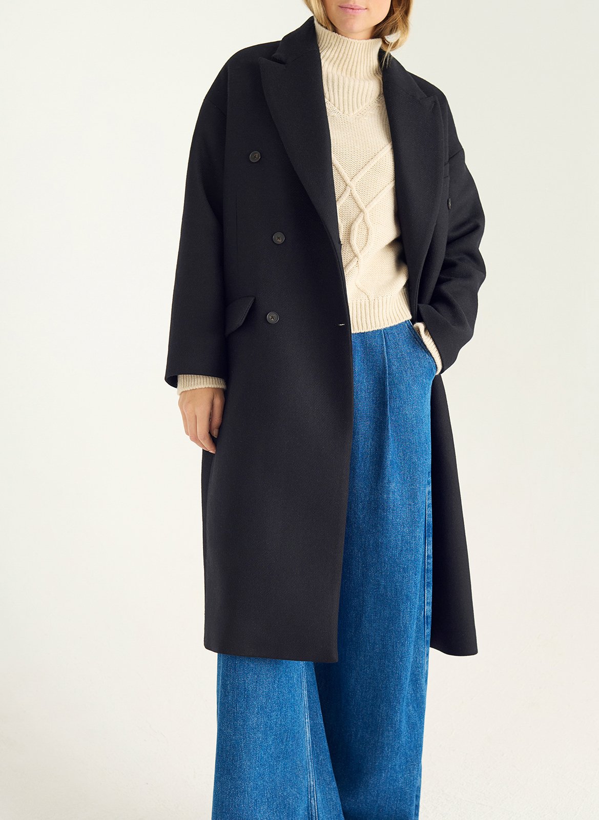 Manteau col tailleur en laine mélangée ACOTE Noir