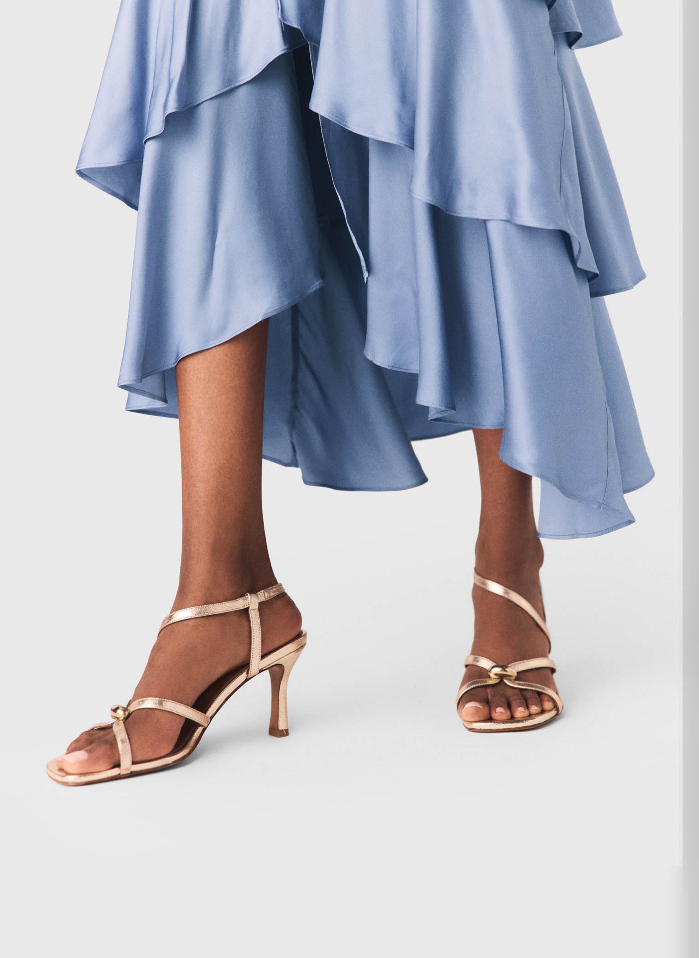 Glanzende, leren sandalen met hak MAJE Goudkleurig