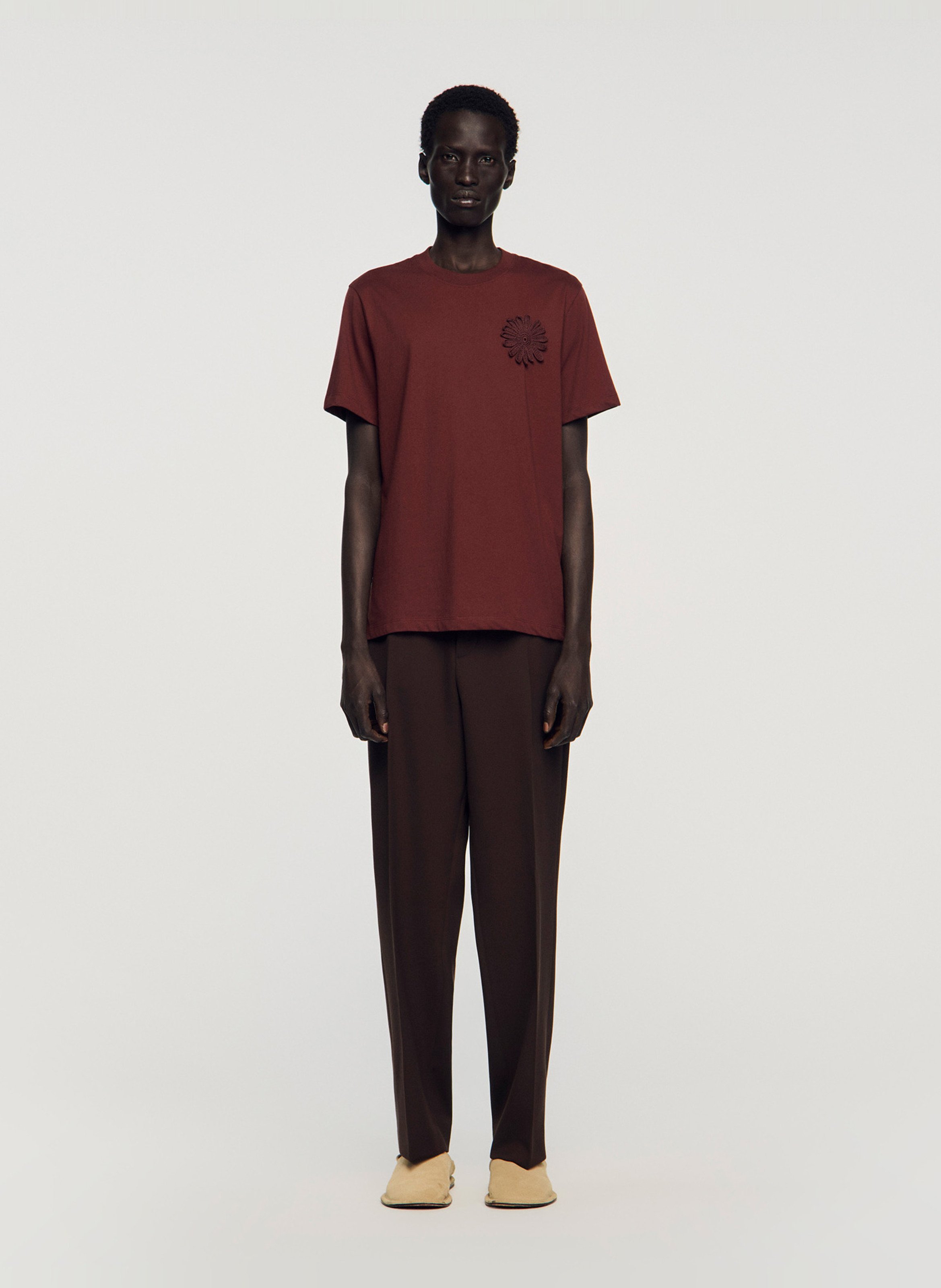 Tee-shirt droit col rond en coton SANDRO Marron