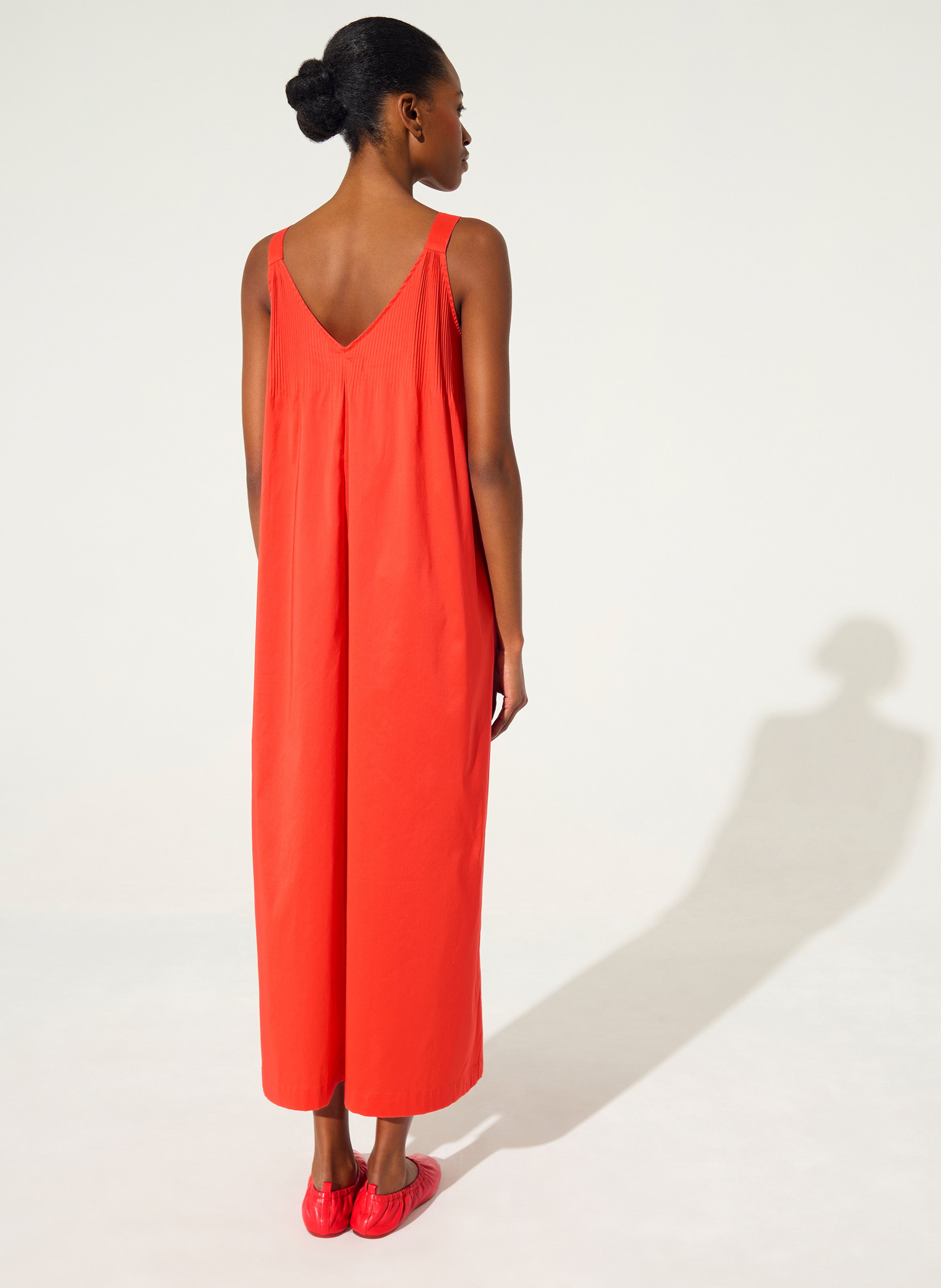 Long cotton-blend V-neck dress COTELAC Red