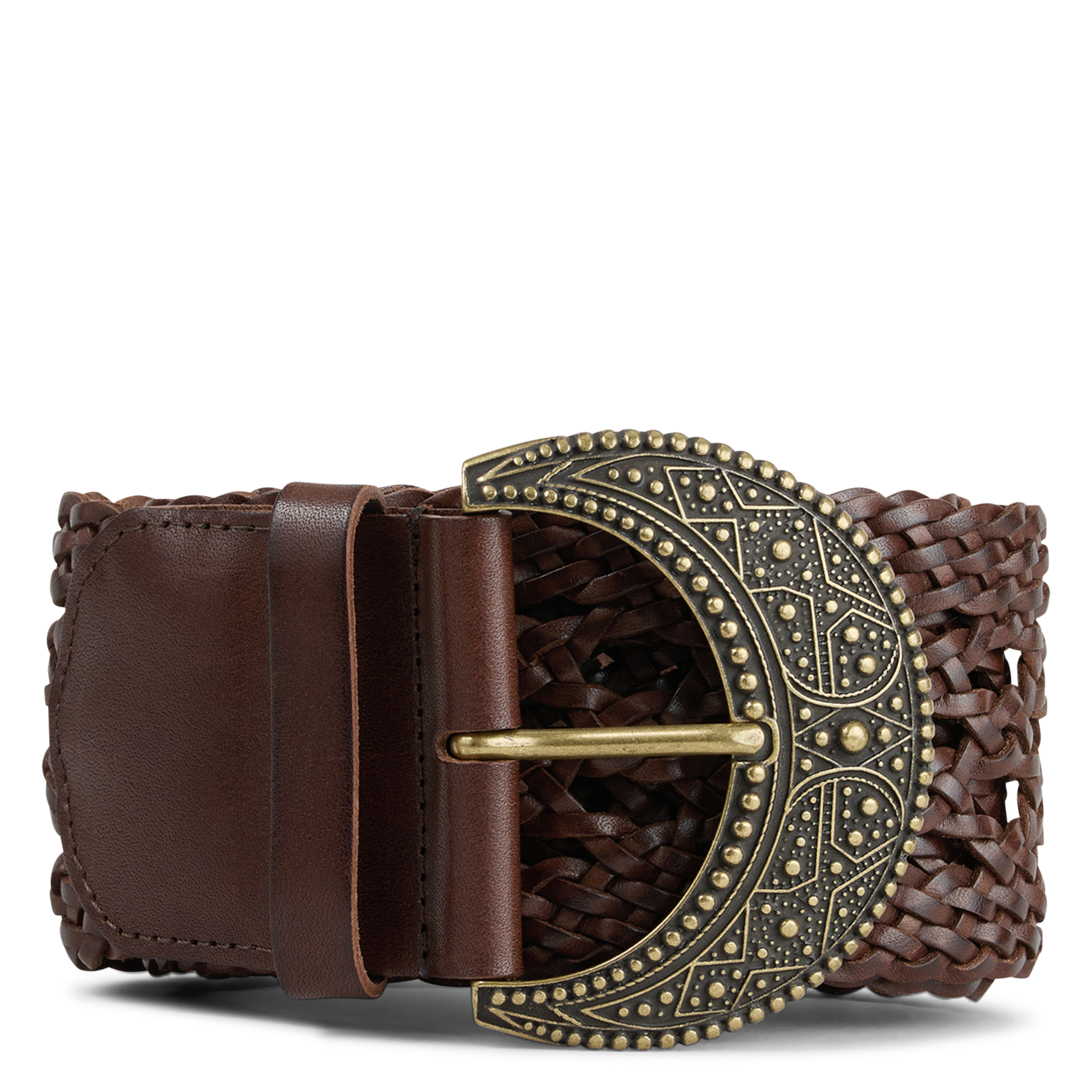 Gevlochten, leren ceintuur met gesp BA&SH Bruin