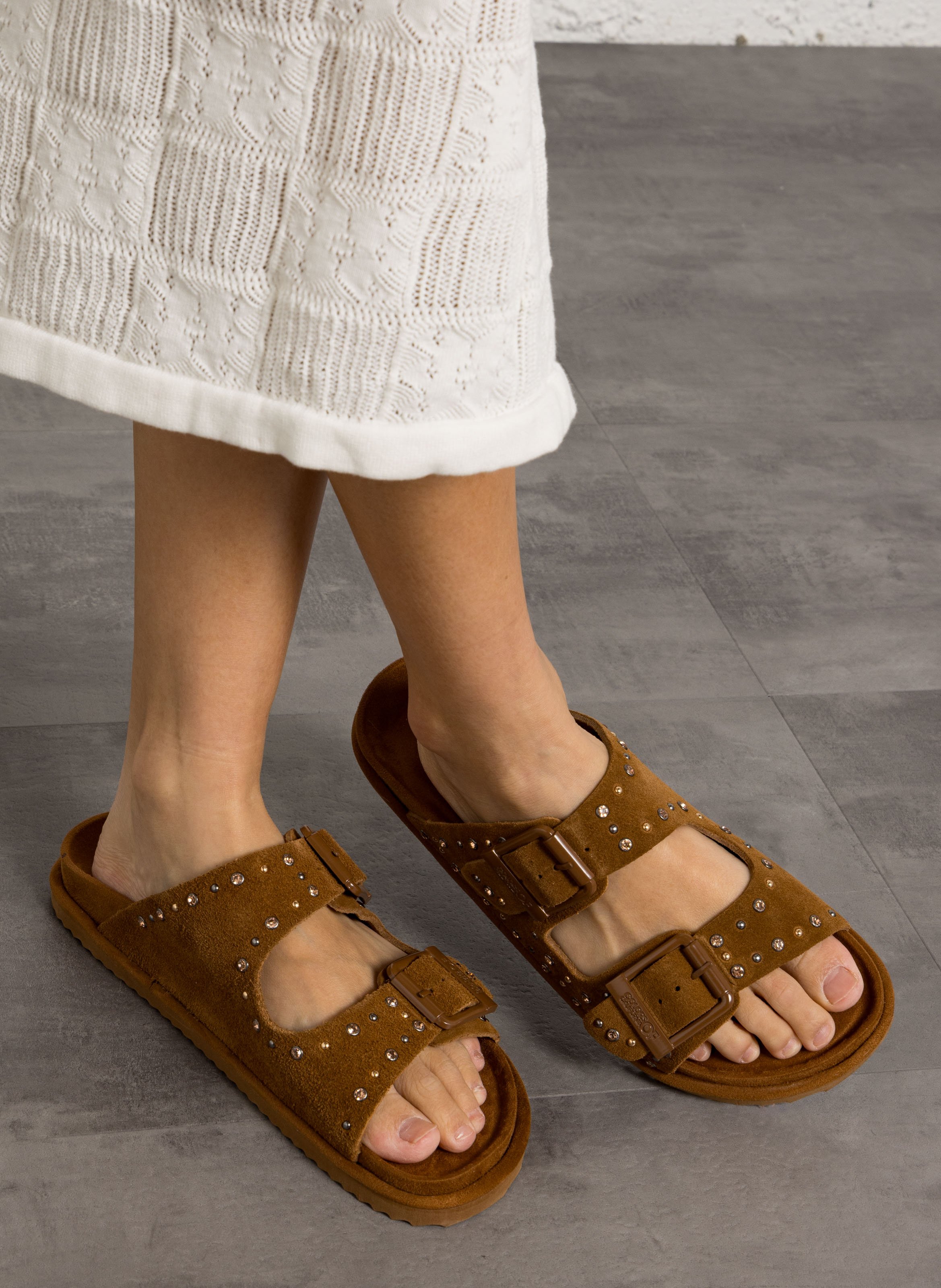 Flache Ledersandalen mit Samt COLORS OF CALIFORNIA Beige