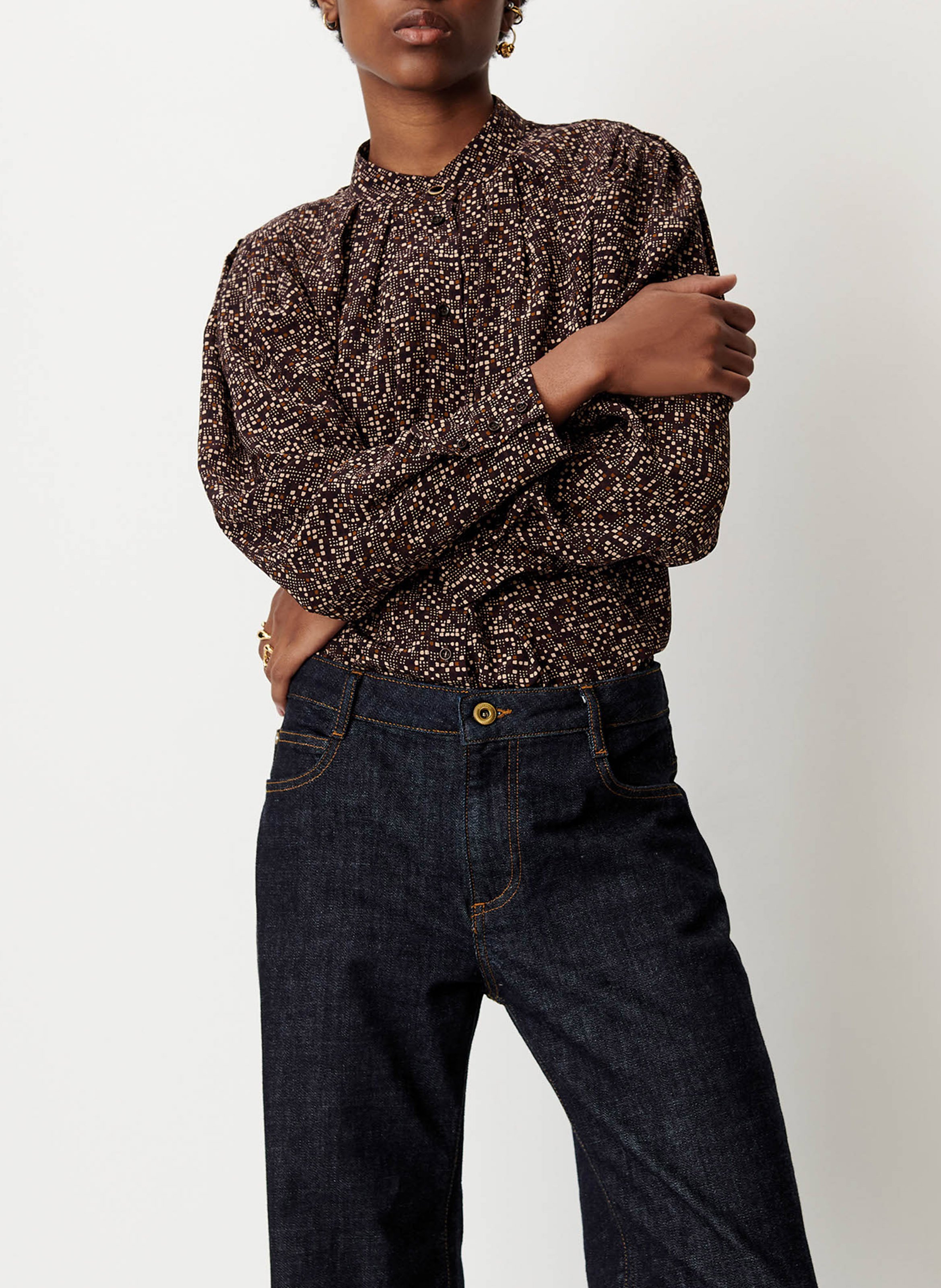 Fitted pleated checkered blouse SESSUN
