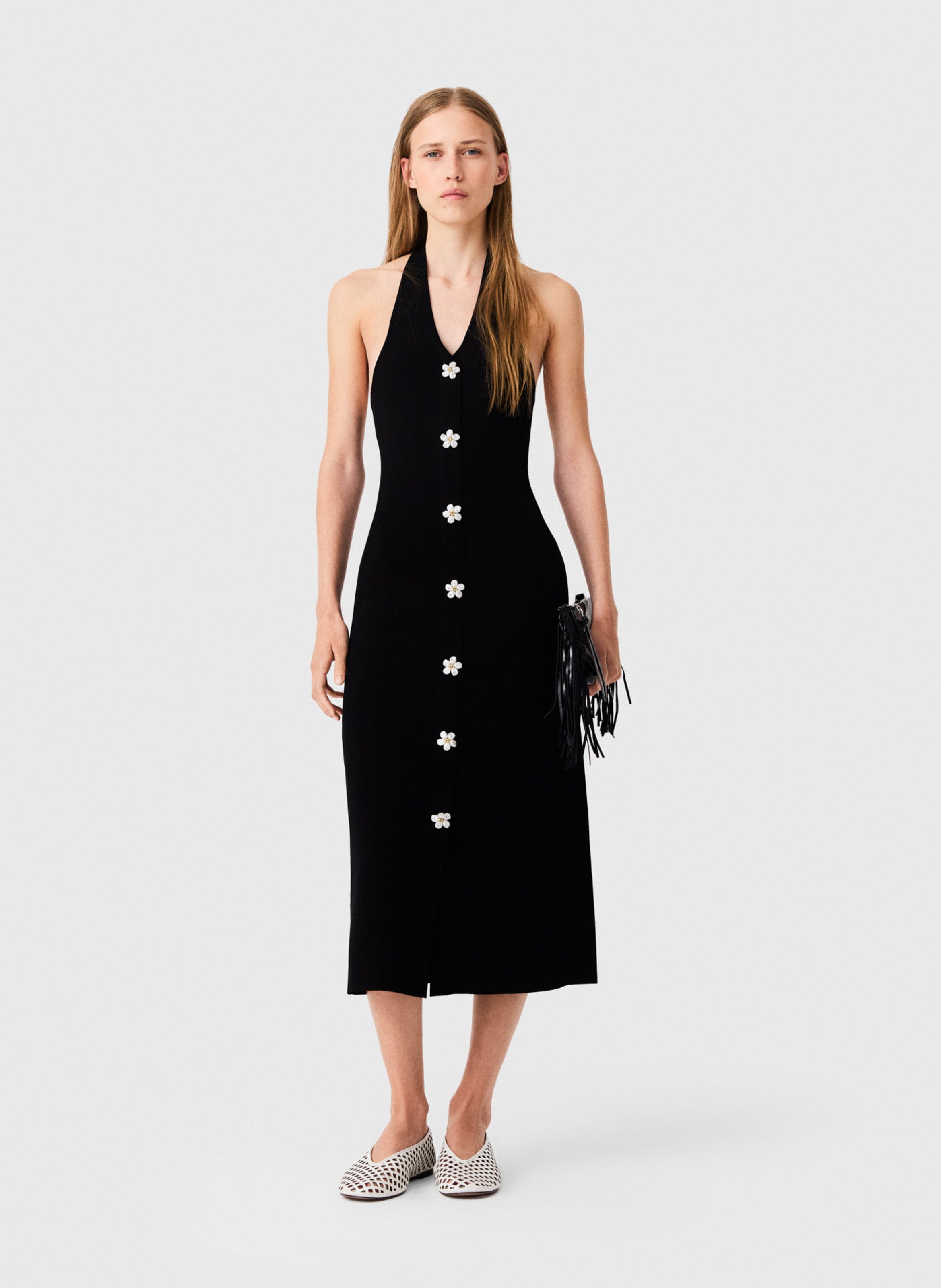 Solid midi dress with flower buttons MAJE Black